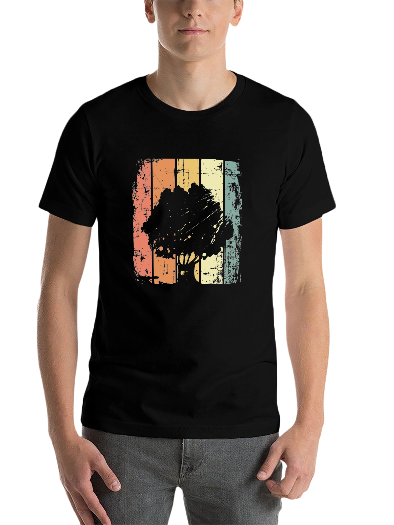 Black Retro Tree Graphic Tee - Vintage Style T-Shirt view 7