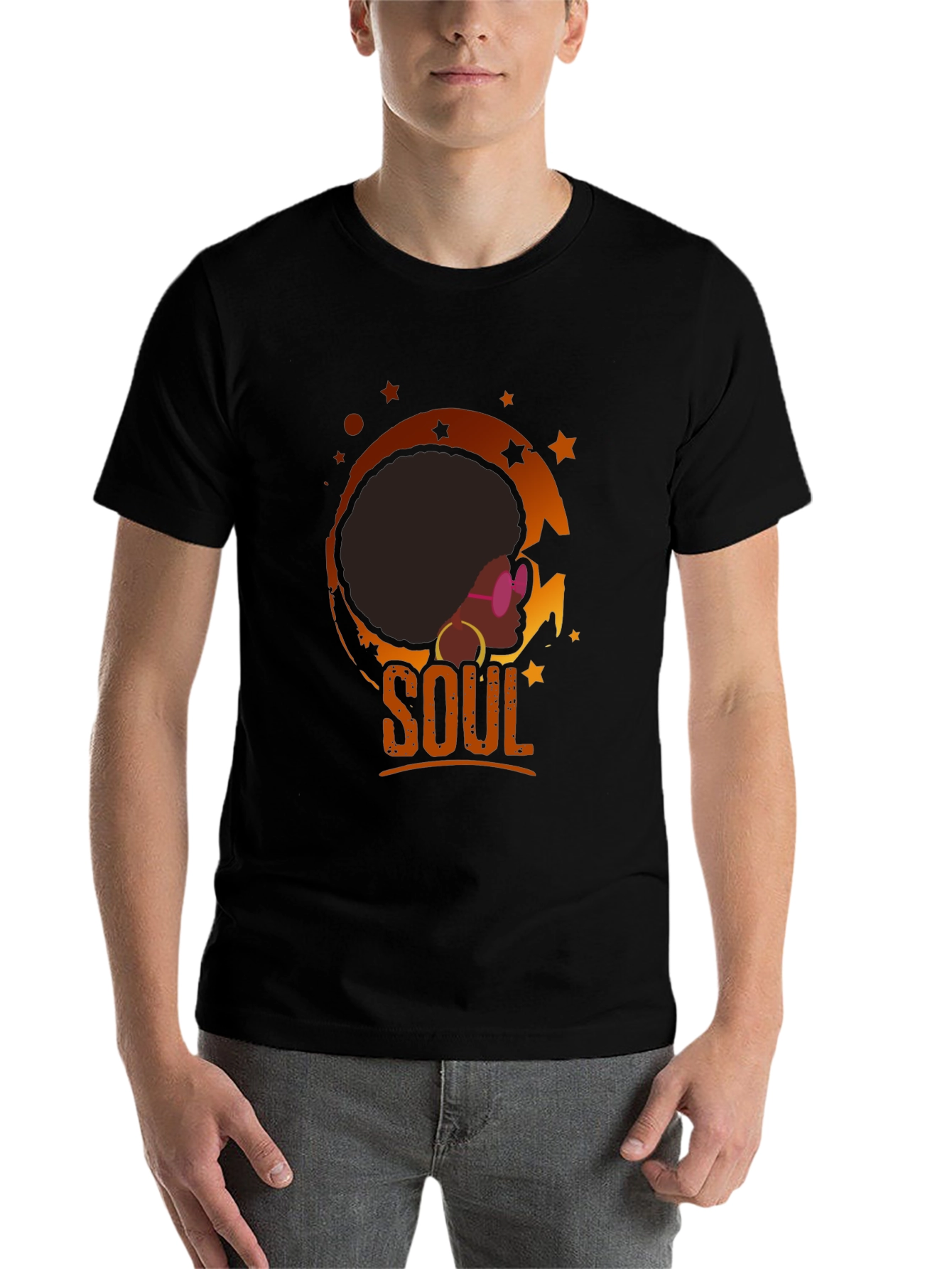 Black Soulful Afro T-Shirt - Retro Black Tee view 7