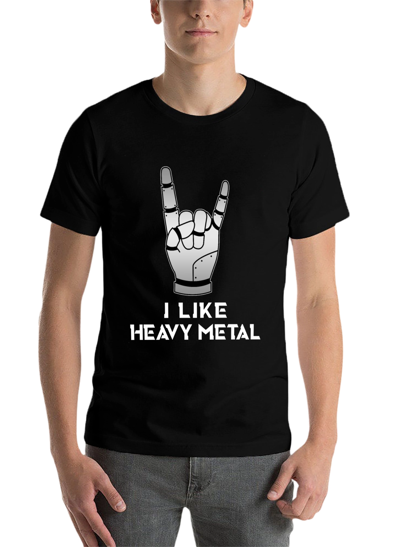 Black I Like Heavy Metal Robot Hand Graphic Tee view 7