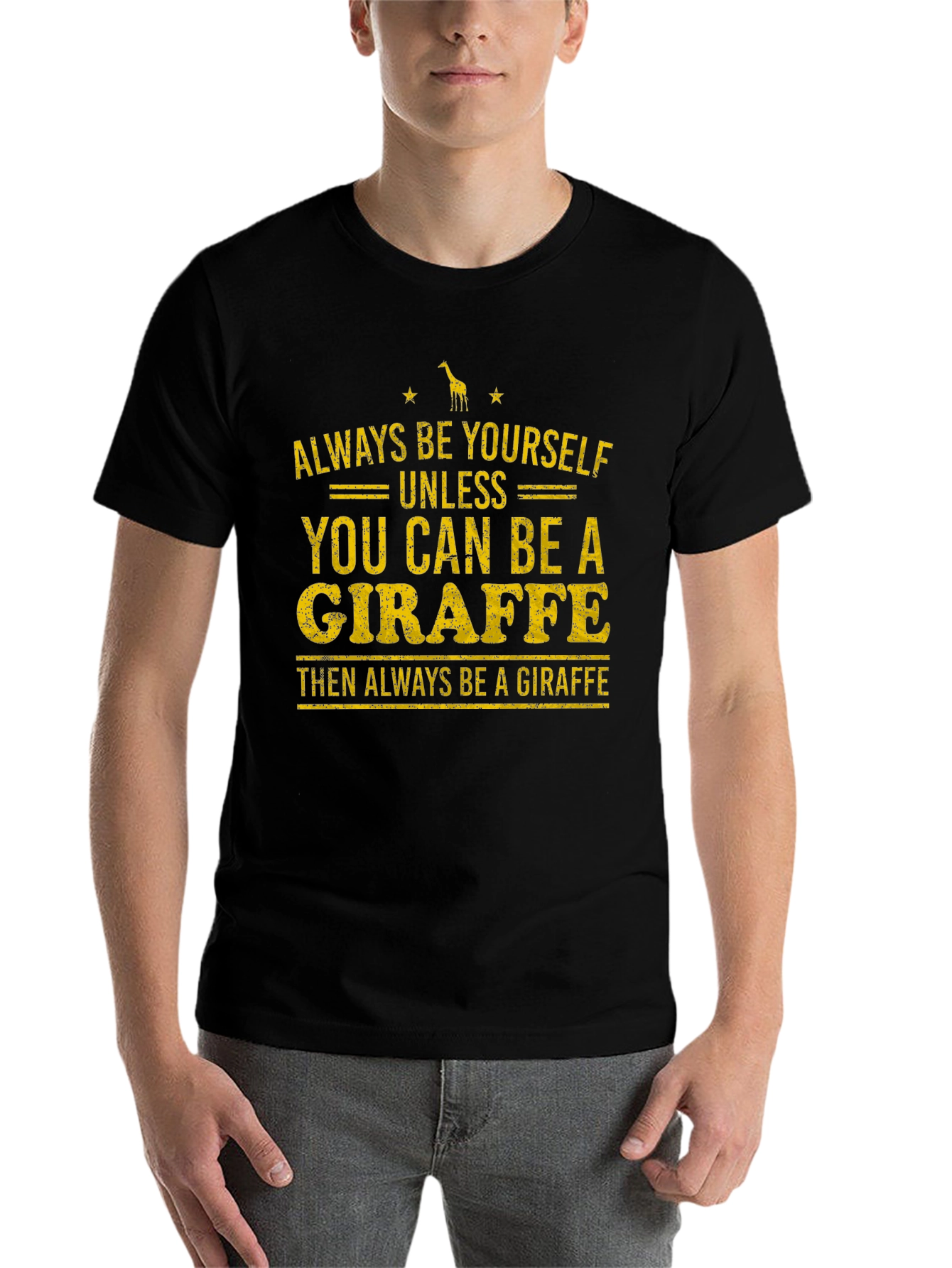 Black Funny Giraffe Graphic Print T-Shirt view 7