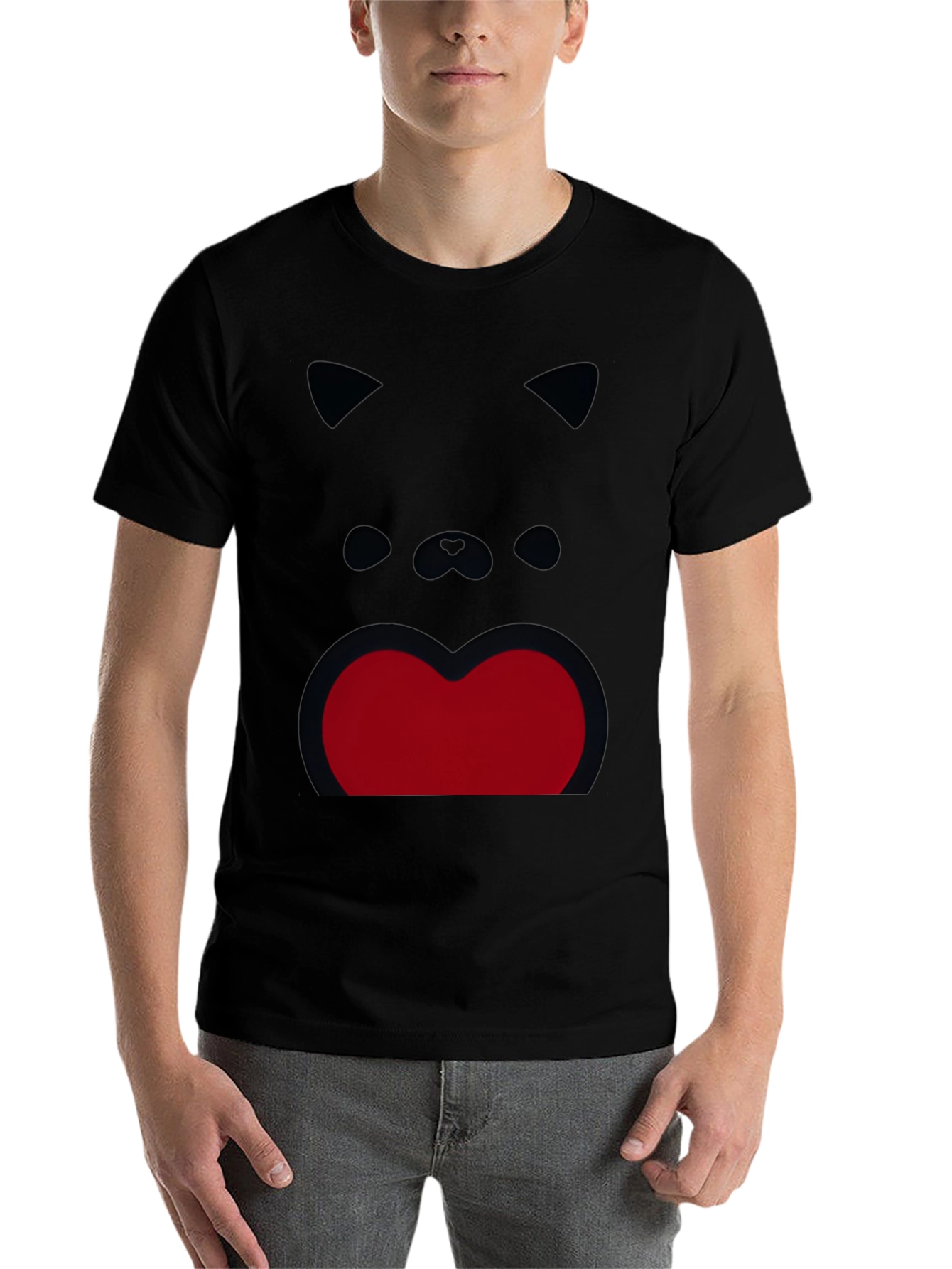 Black Funny Cat Face Graphic Print Black T-Shirt view 7