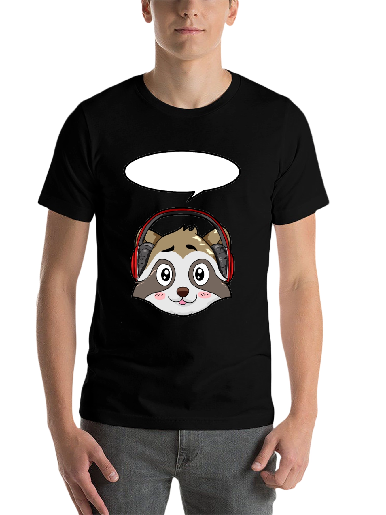 Black Raccoon Headphone Graphic Tee - Black view 7