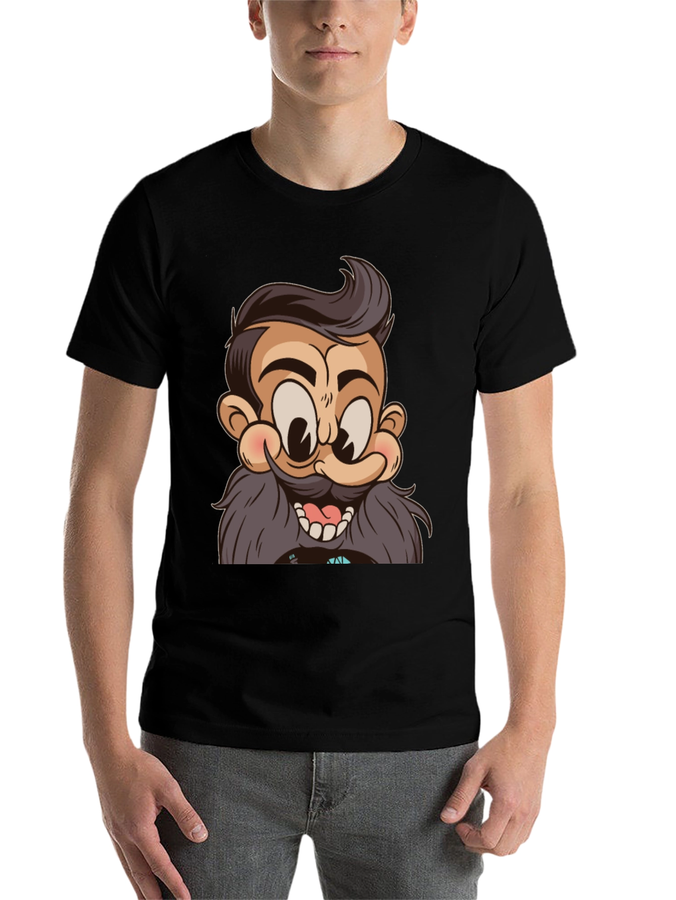 Black Cartoon Character Graphic Print Black T-Shirt view 7