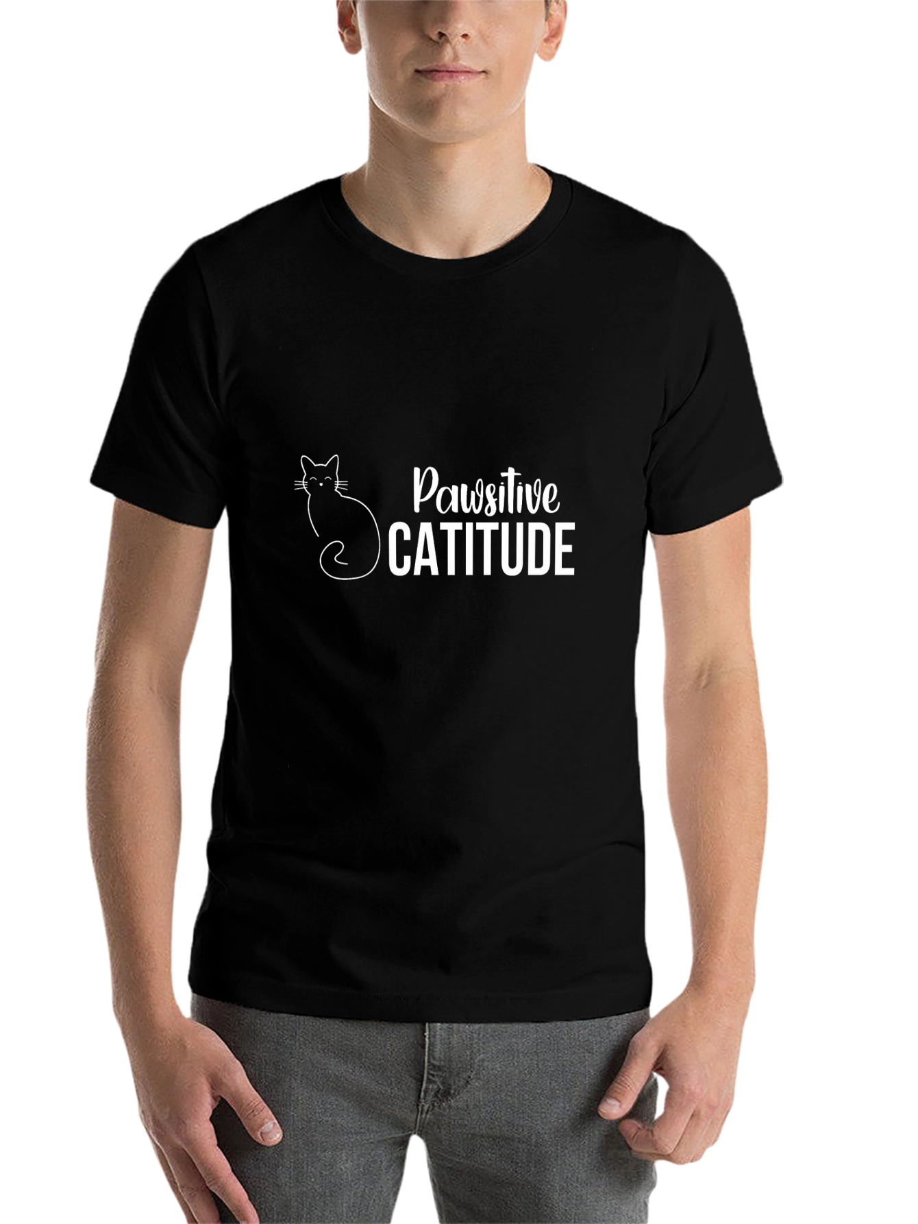 Black Pawsitive Catitude Graphic Tee - Black Cotton T-Shirt view 7