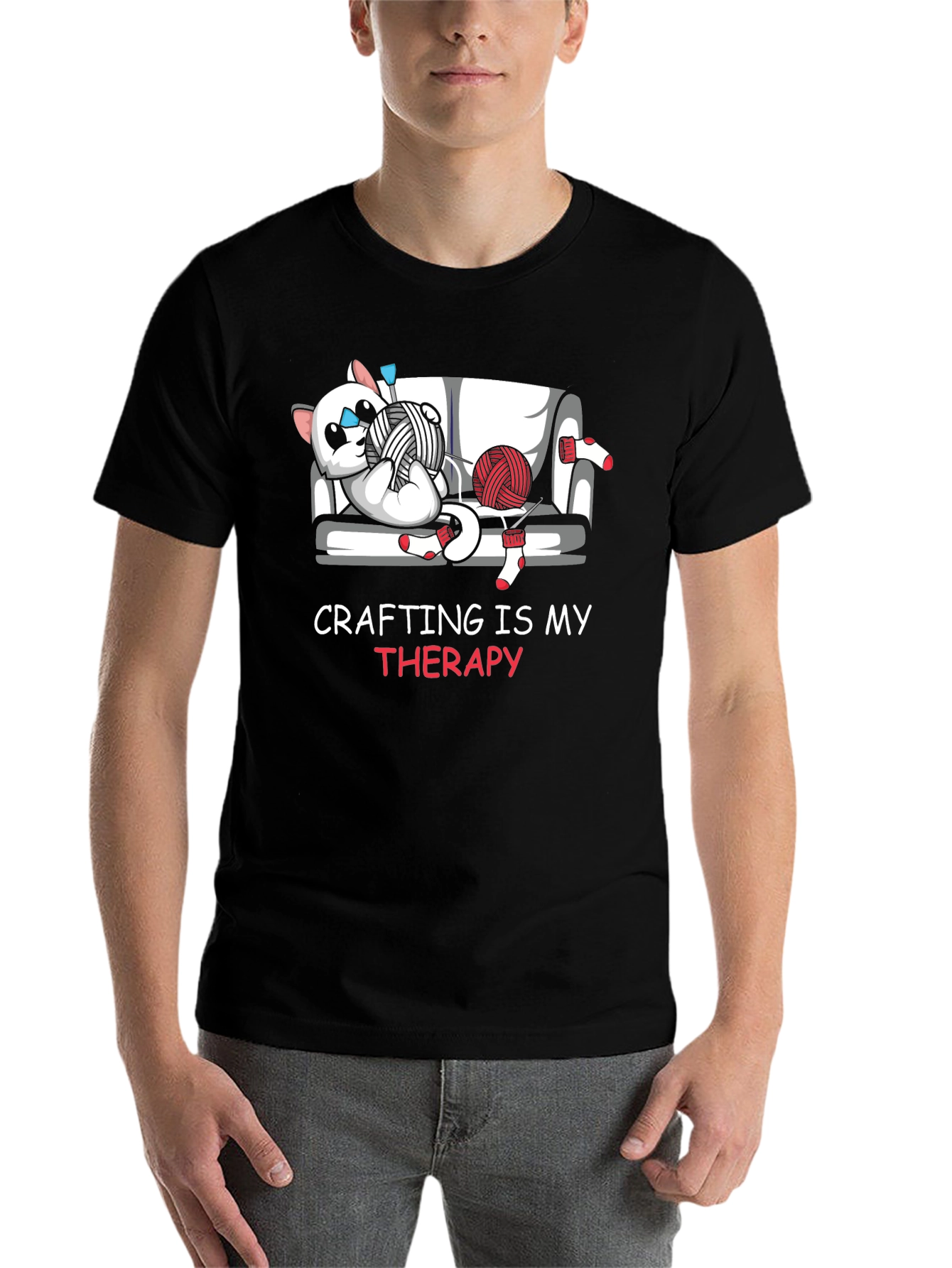 Black Crafting Is My Therapy Graphic T-Shirt view 7