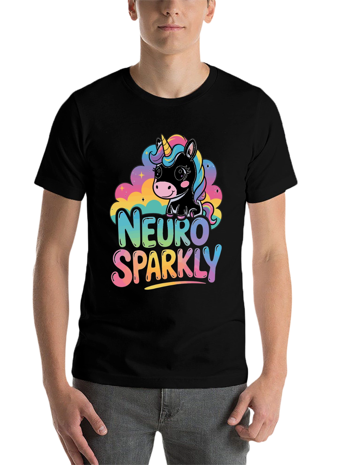 Black Neuro Sparkly Unicorn Graphic Tee view 7