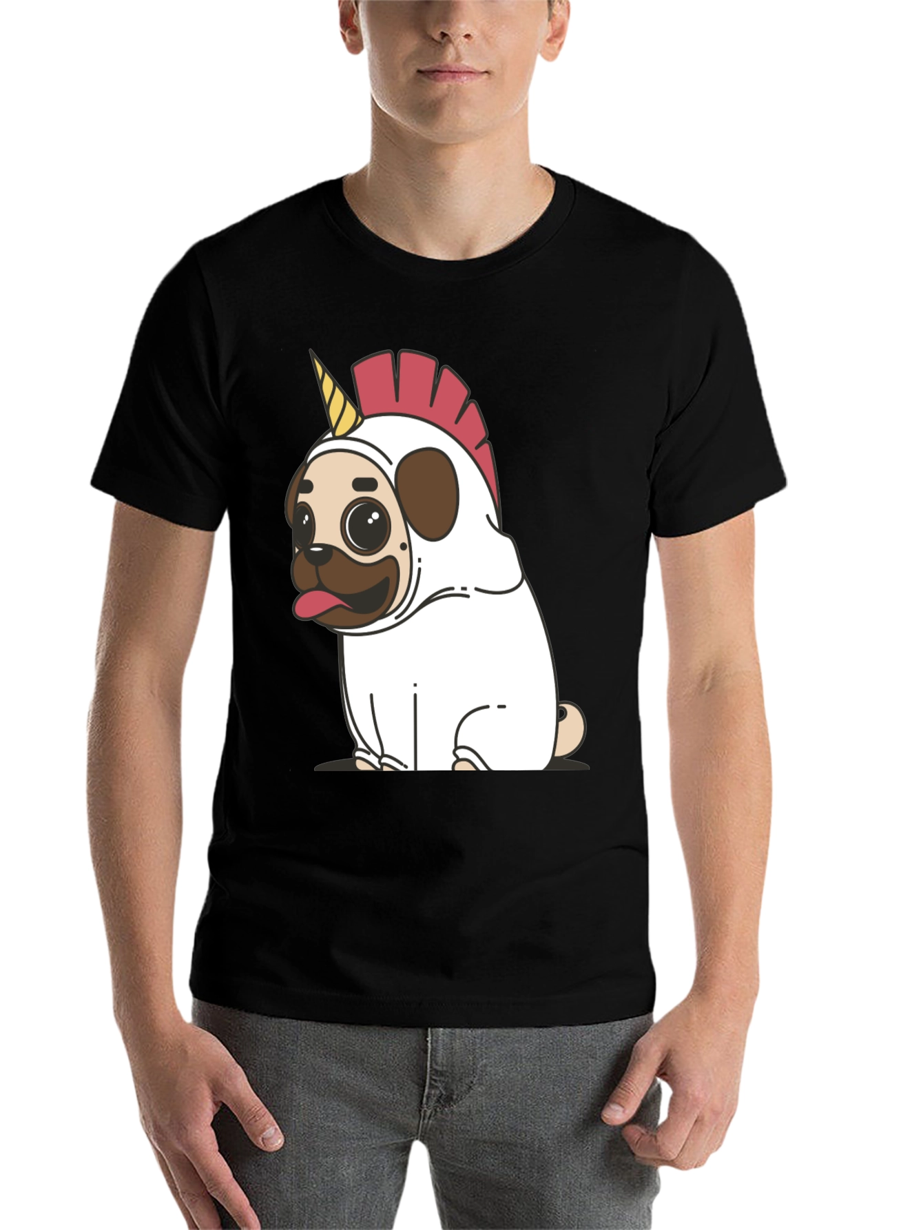 Black Unicorn Pug Black T-Shirt - Quirky & Fun! view 7