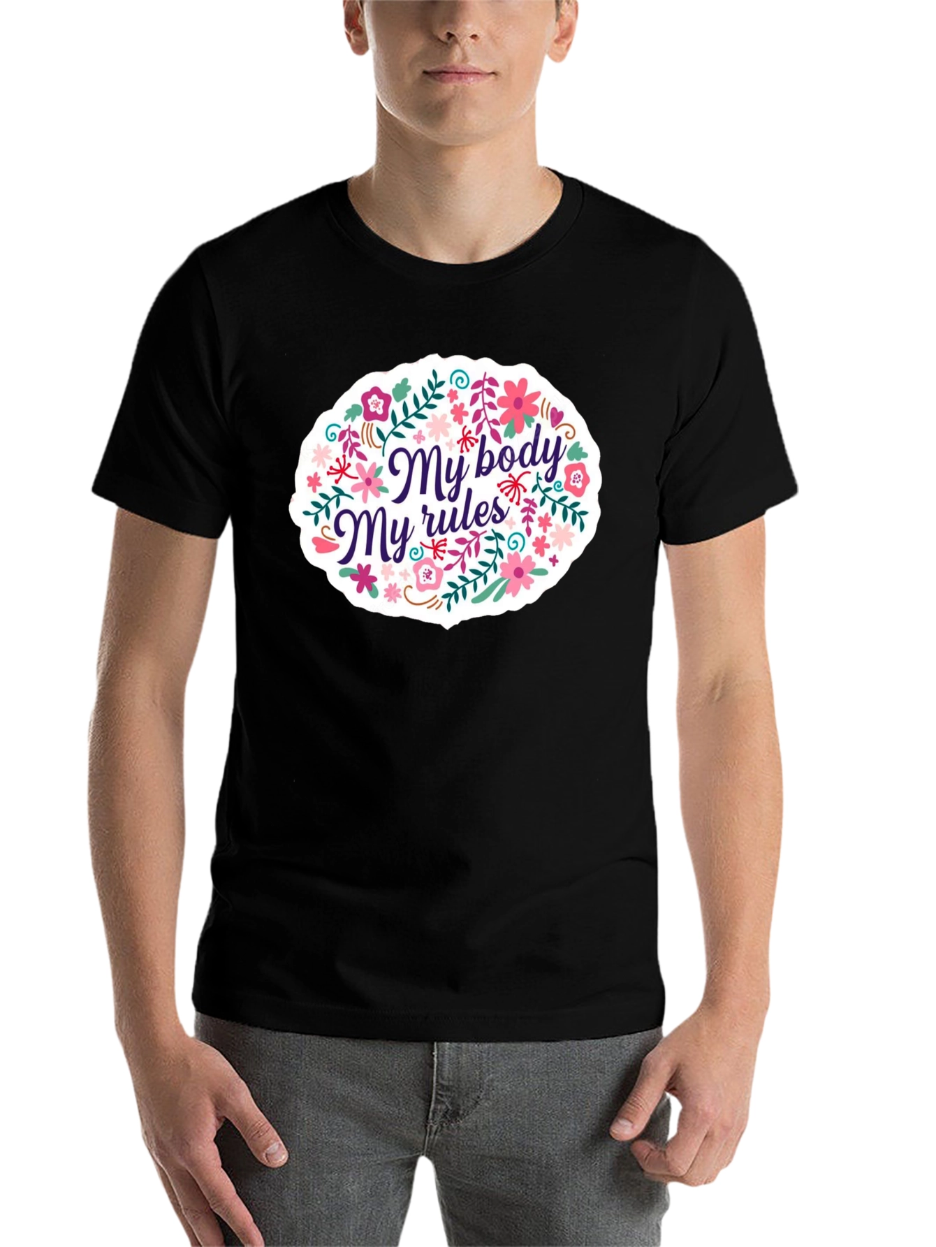 Black My Body My Rules Floral Graphic T-Shirt view 7