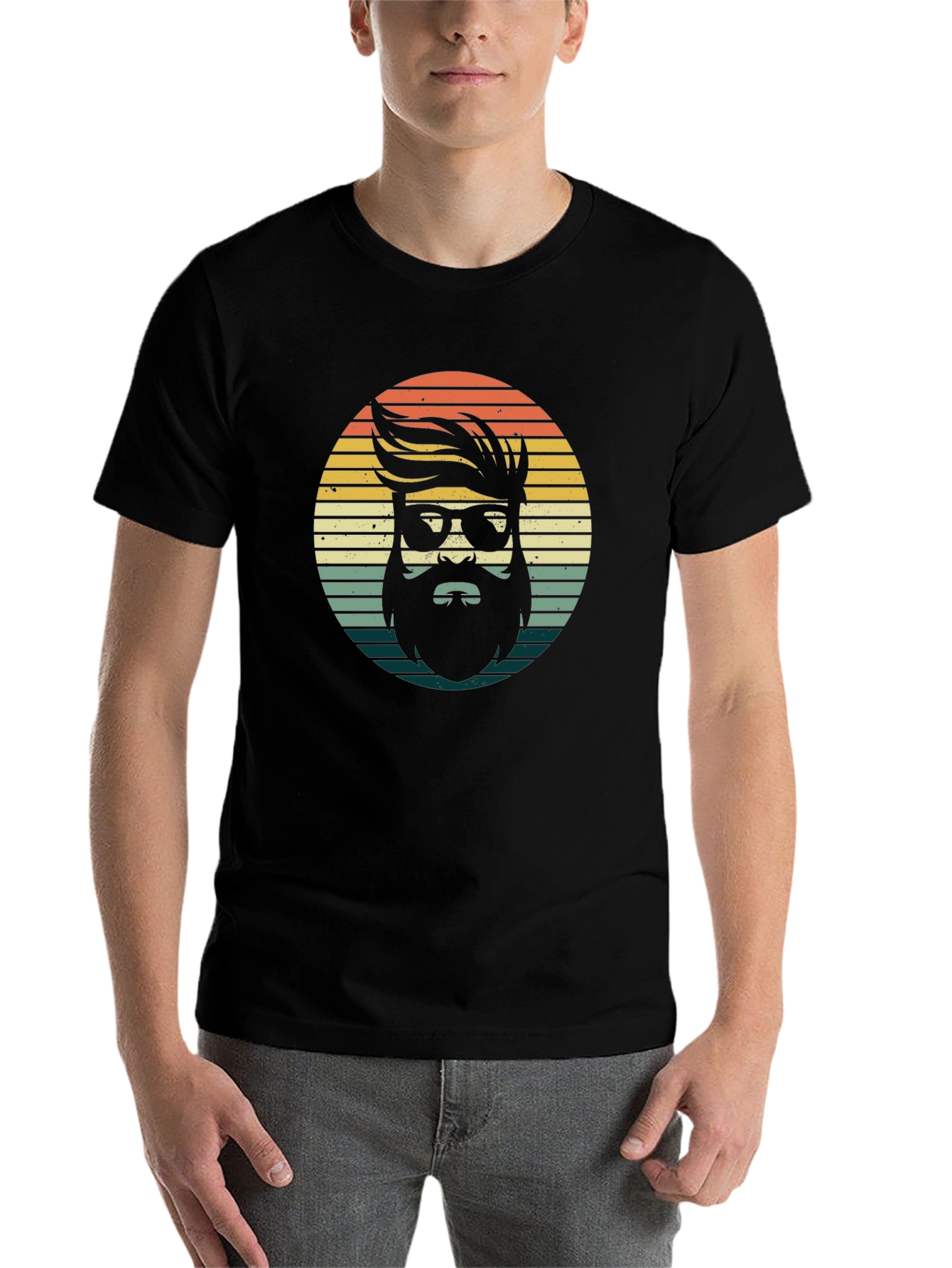 Black Retro Bearded Man Graphic Tee - Stylish Casual Wear view 7