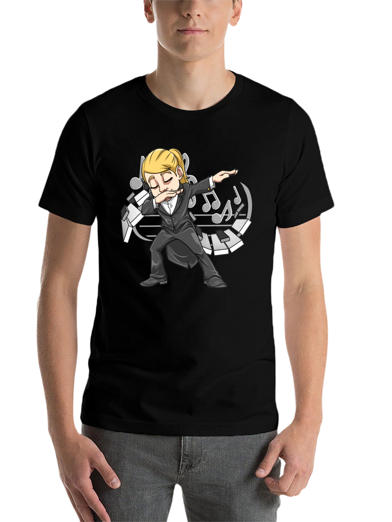 Black Dabbing Pianist T-Shirt - Music Lover Tee view 7