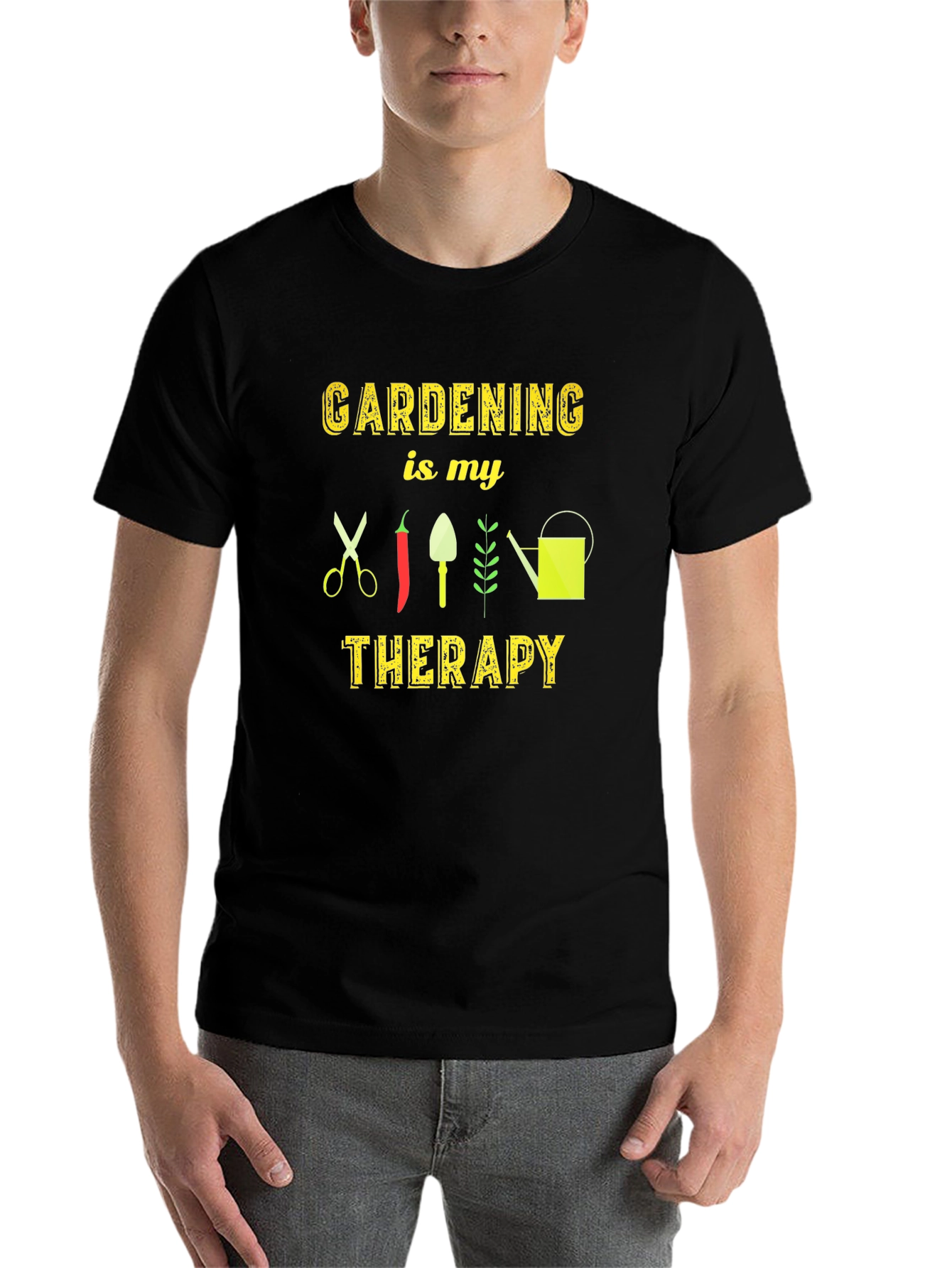 Black Gardening Therapy T-Shirt - Garden Lover Tee view 7