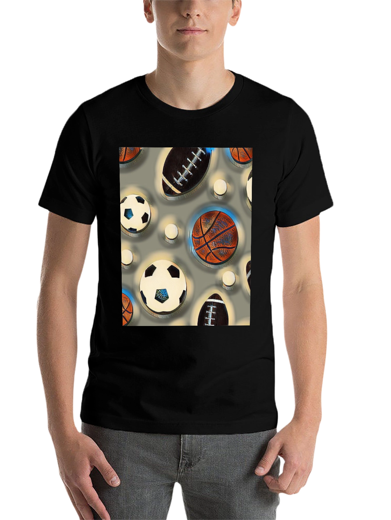 Black Sports Balls Patterned Tee view 7