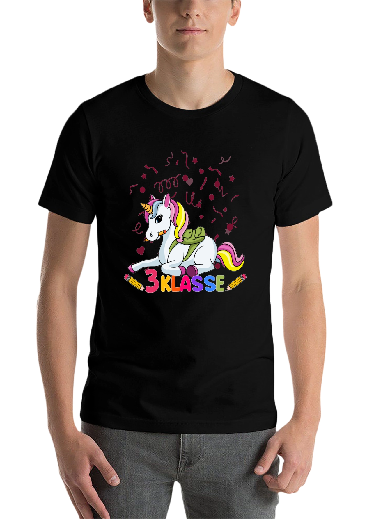 Black Cute Unicorn 3 Klasse T-Shirt view 7