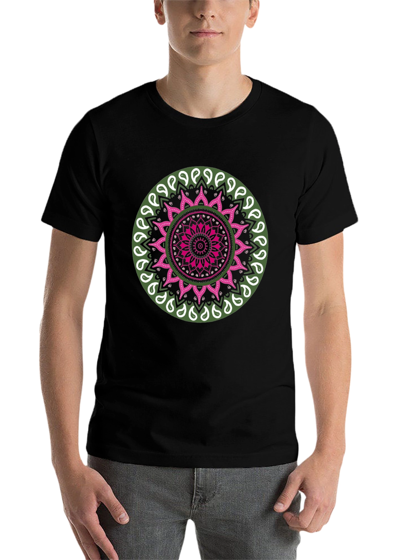 Black Mandala Print Black T-Shirt view 7