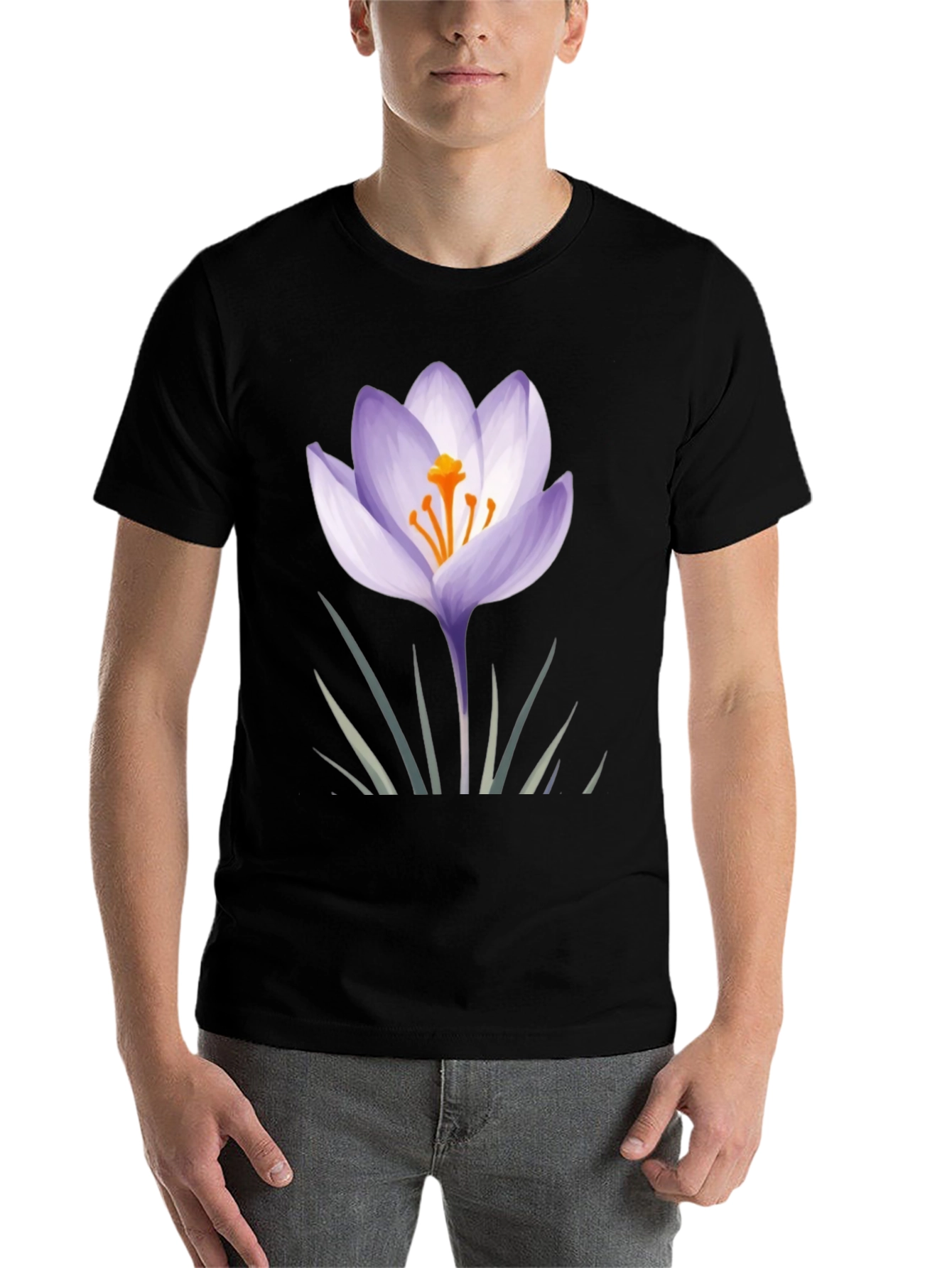 Black Crocus Flower Graphic Black T-Shirt view 7