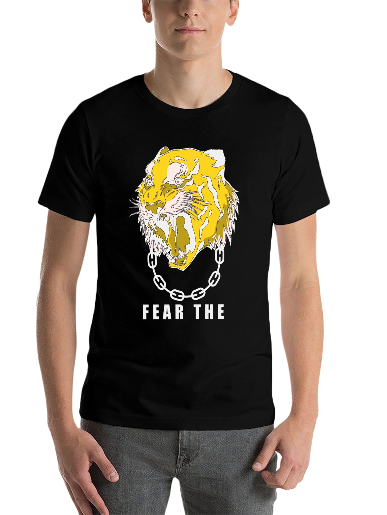 Black Fear the Tiger Graphic Print Black T-Shirt view 7