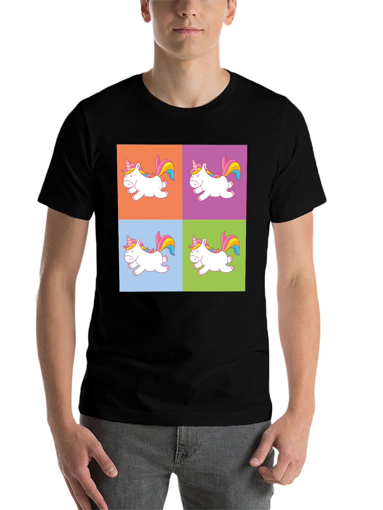 Black Unicorn Pop Art Graphic Print Black T-Shirt view 7