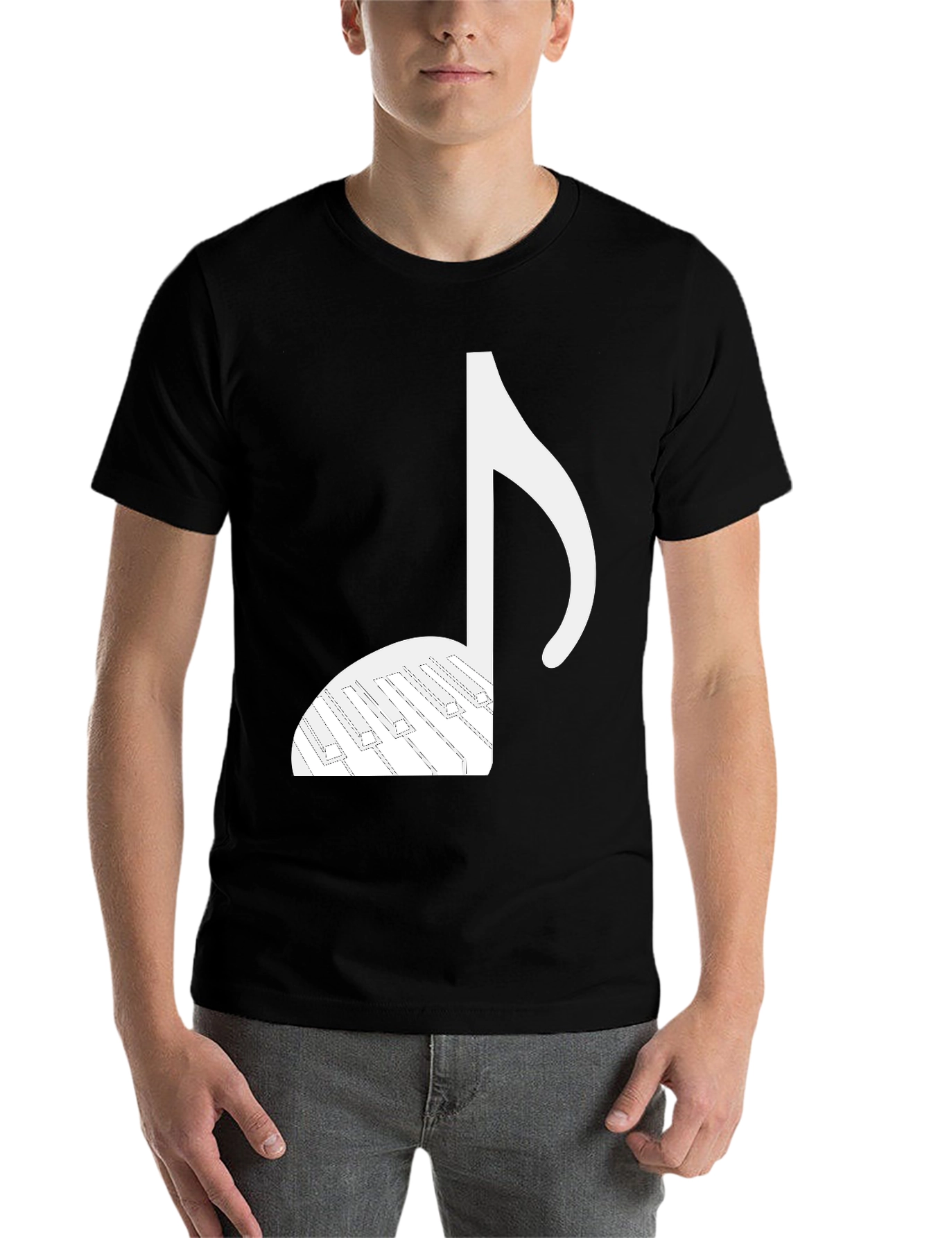 Black Piano Note Graphic T-Shirt - Musical Style view 7