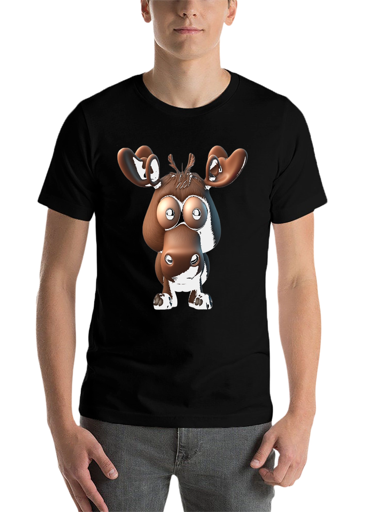 Black Cartoon Moose Graphic Tee view 7