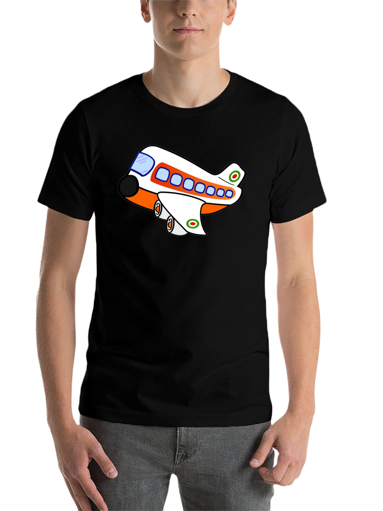Black Cartoon Plane Graphic T-Shirt view 7
