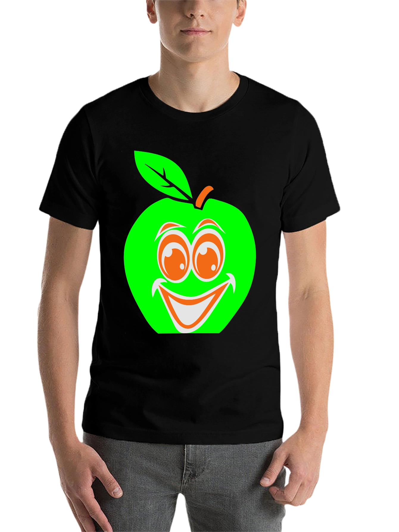 Black Funny Apple Graphic T-Shirt view 7
