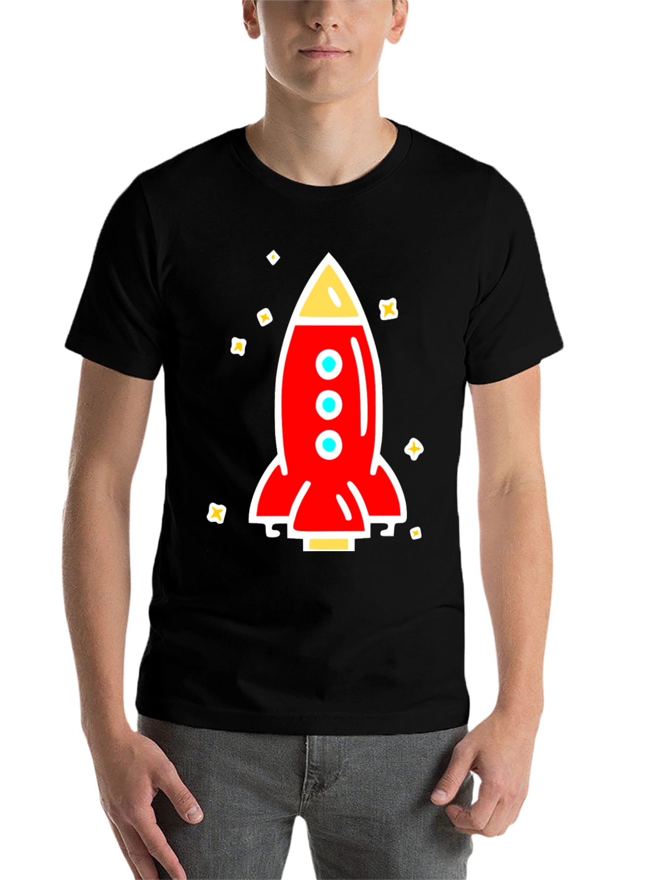 Black Rocket Graphic Tee - Space Adventure Shirt view 7