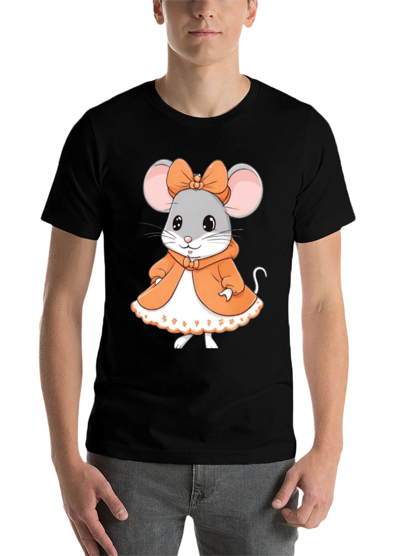 Black Cute Mouse Graphic Tee - Black Unisex T-Shirt view 7