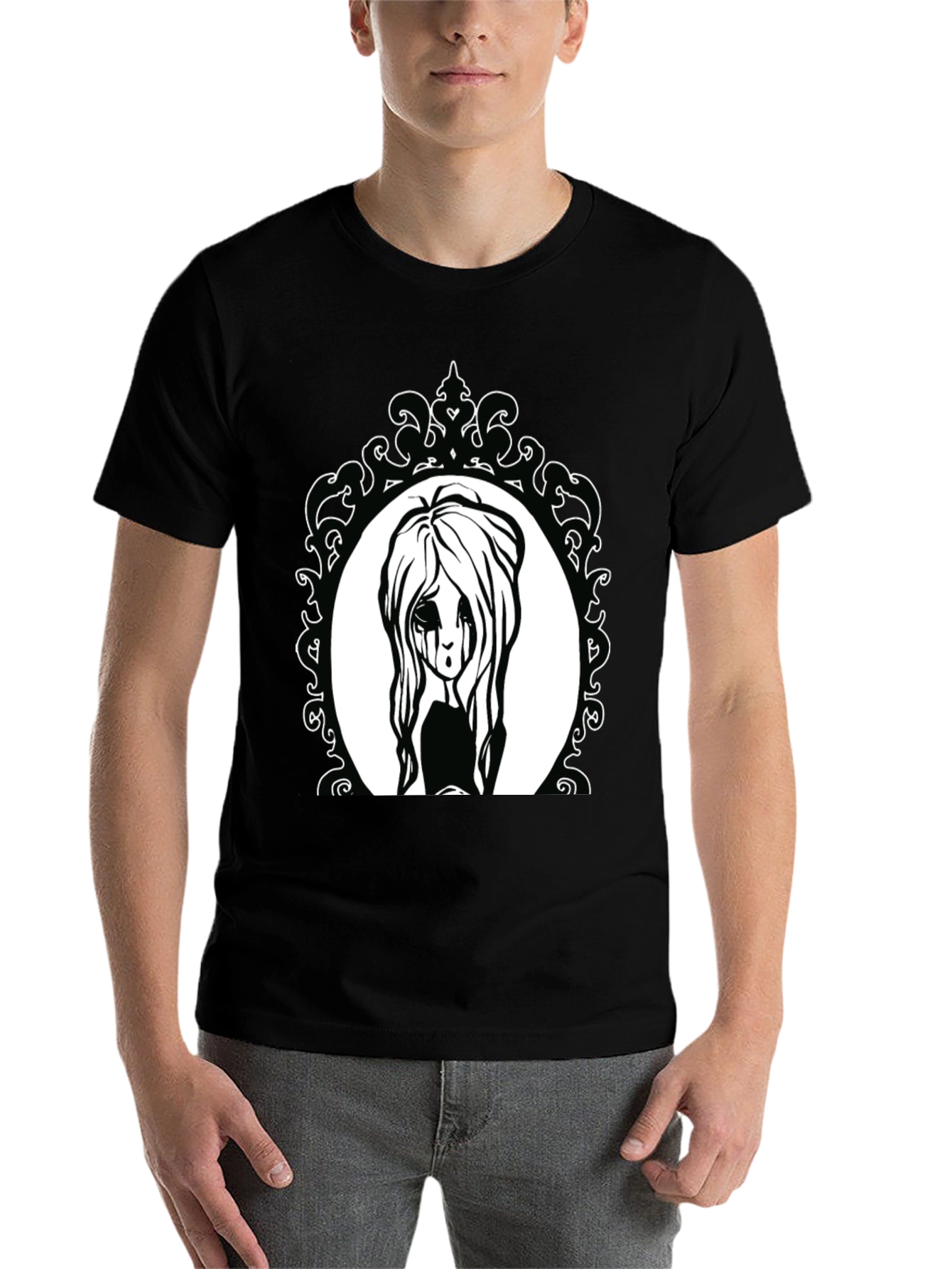 Black Gothic Girl Portrait Black Tee view 7