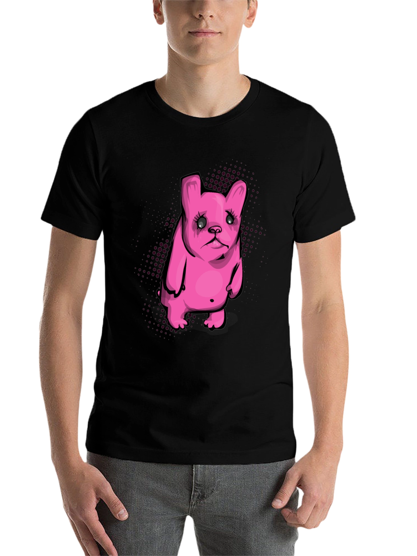 Black Pink Cartoon Dog Graphic Black T-Shirt view 7