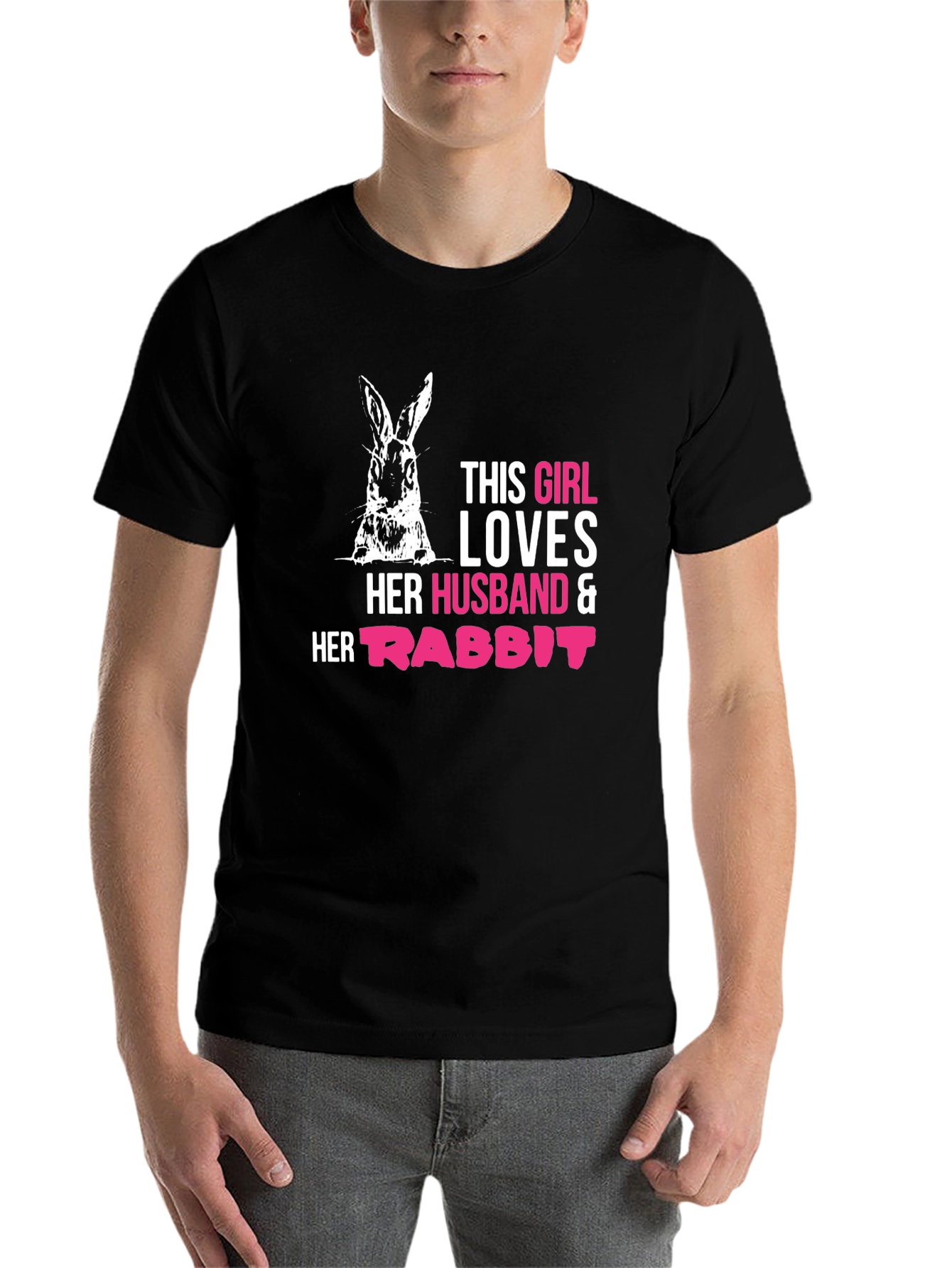 Black Girl Loves Husband and Rabbit T-Shirt view 7