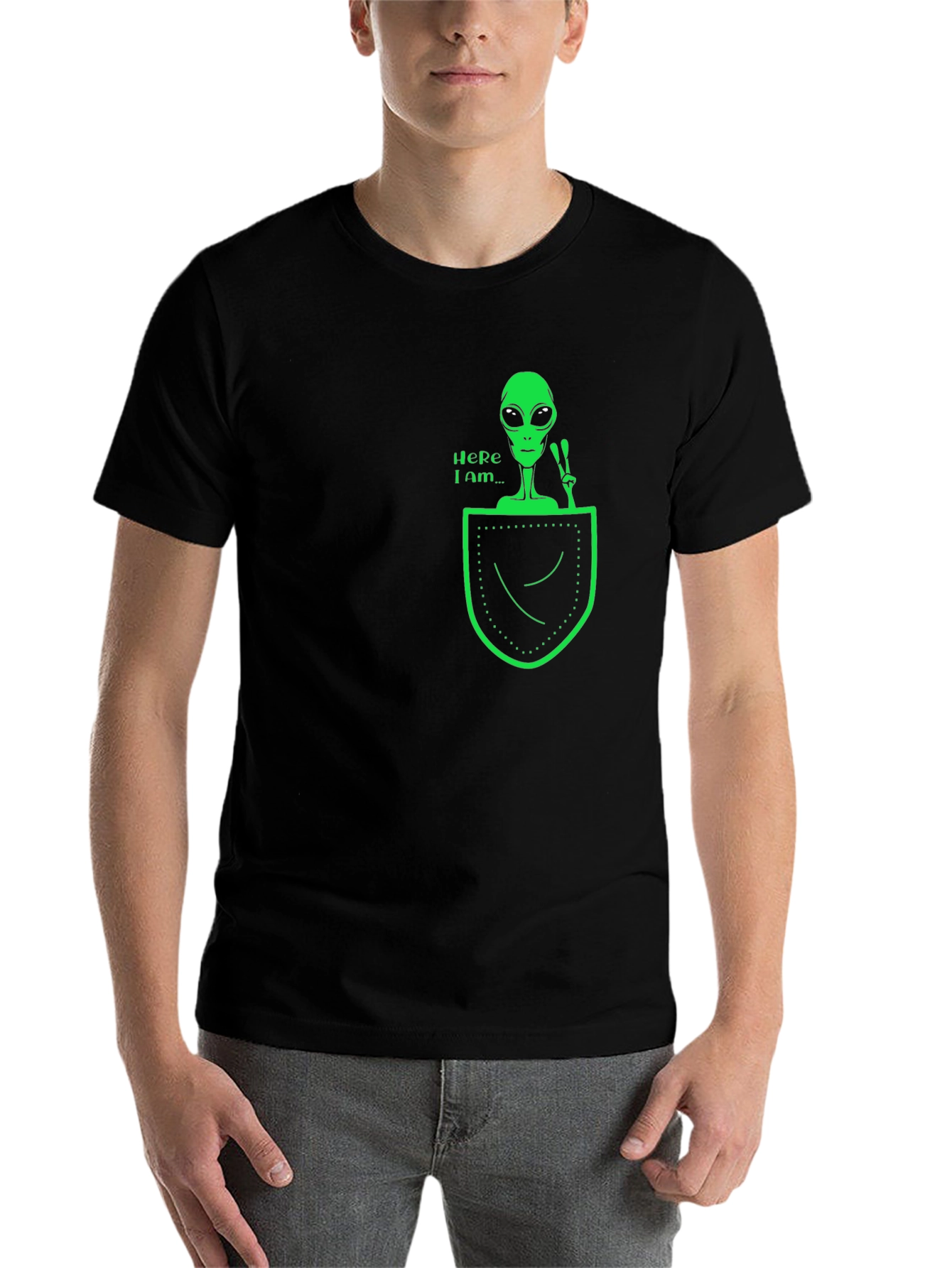 Black Alien in Pocket Graphic Tee - Black Cotton T-Shirt view 7