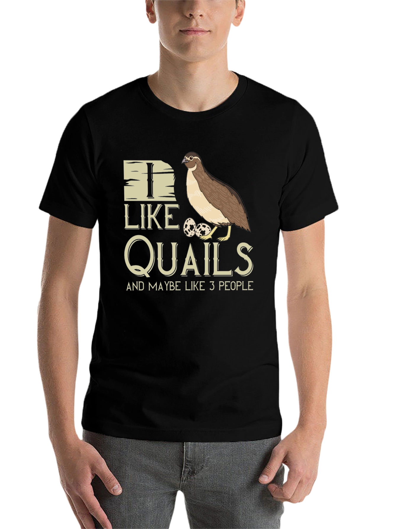 Black I Like Quails and Maybe Like 3 People T-Shirt view 7