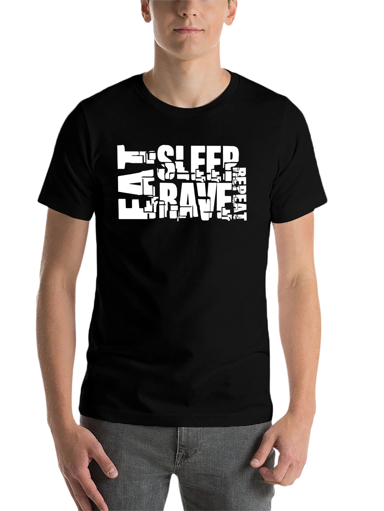 Black Eat Sleep Rave Repeat Graphic Tee - Black view 7