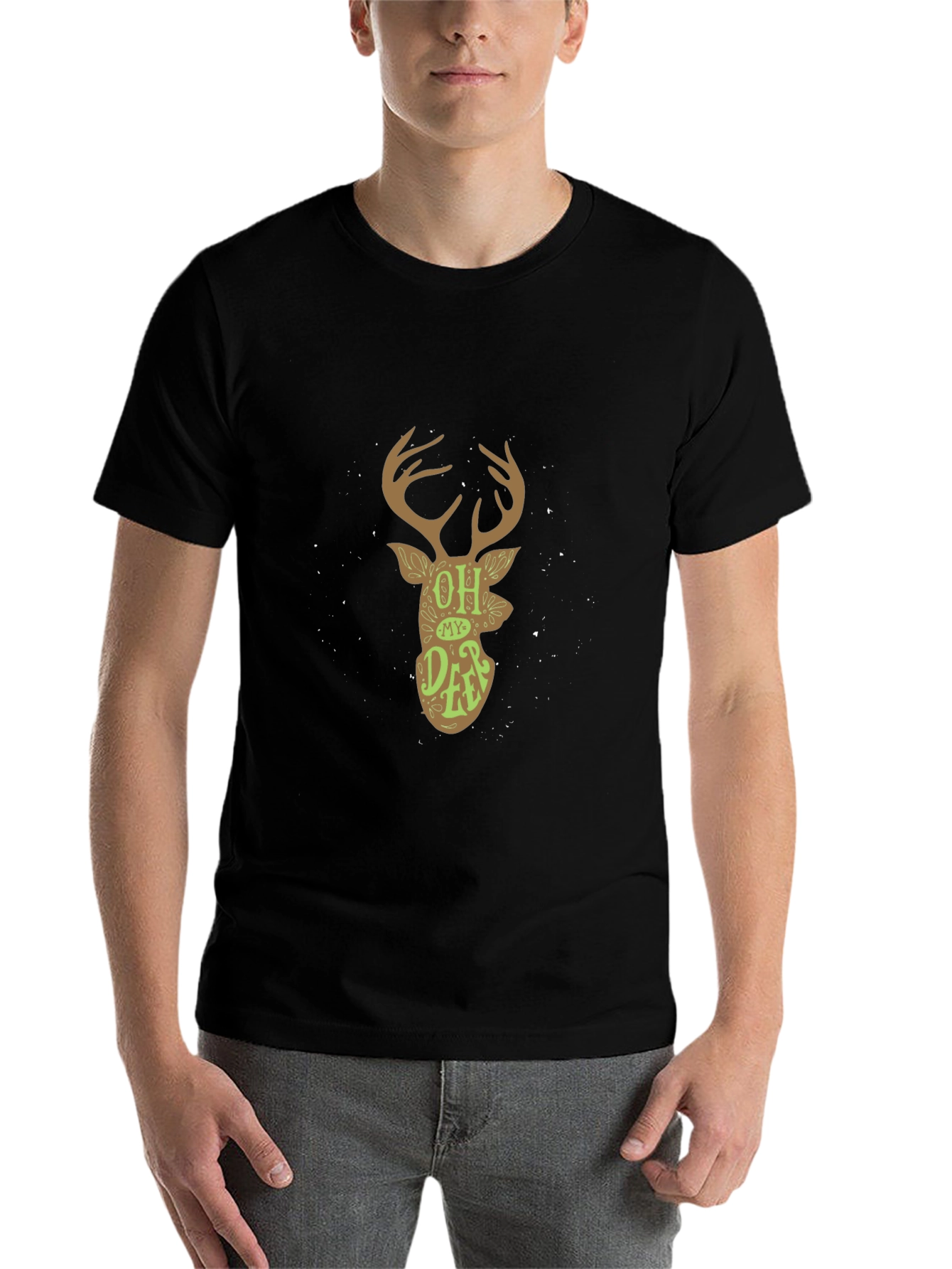 Black Oh My Deer Graphic Tee - Trendy Unisex T-Shirt view 7