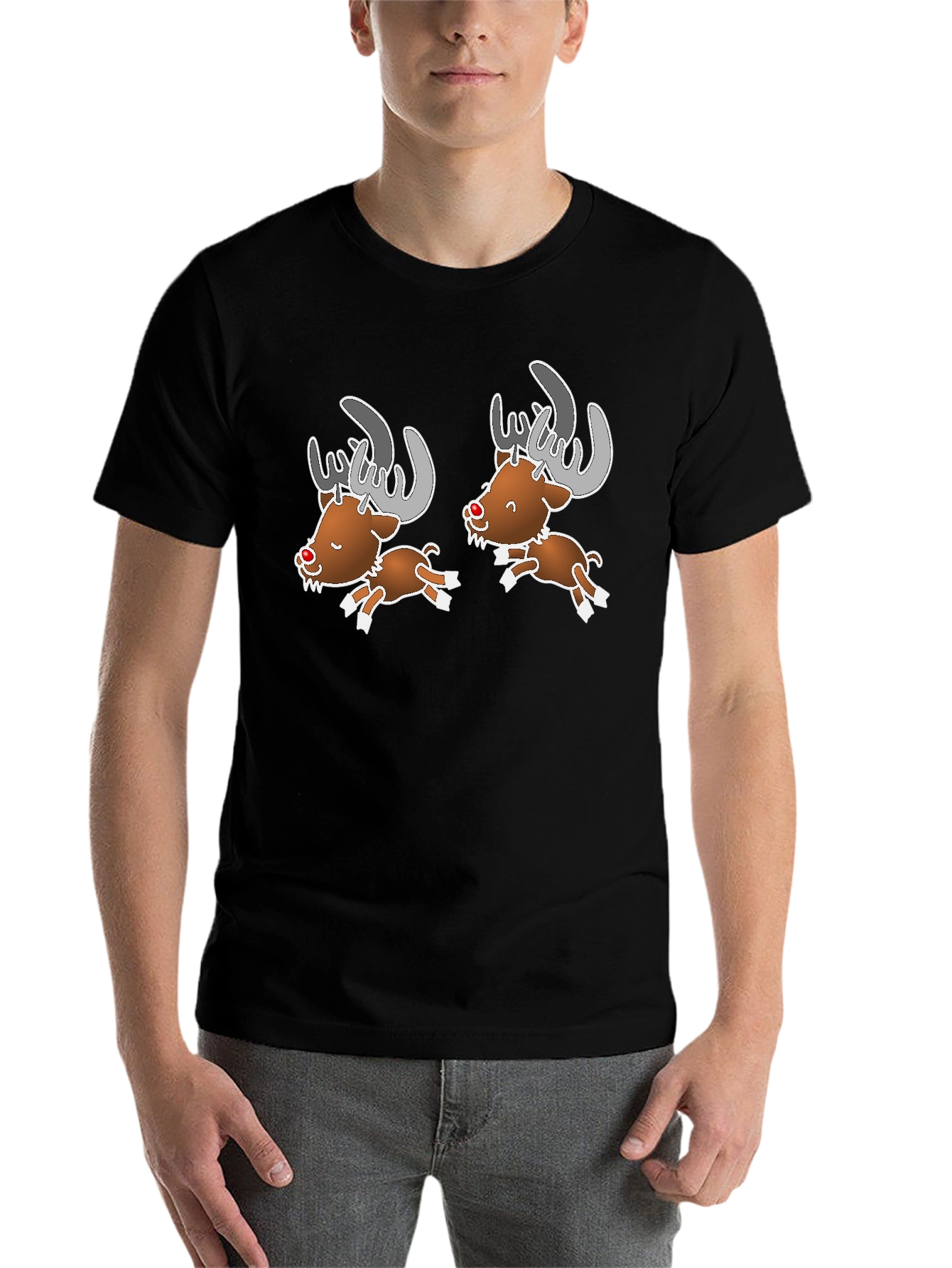 Black Cartoon Reindeer Graphic Tee view 7