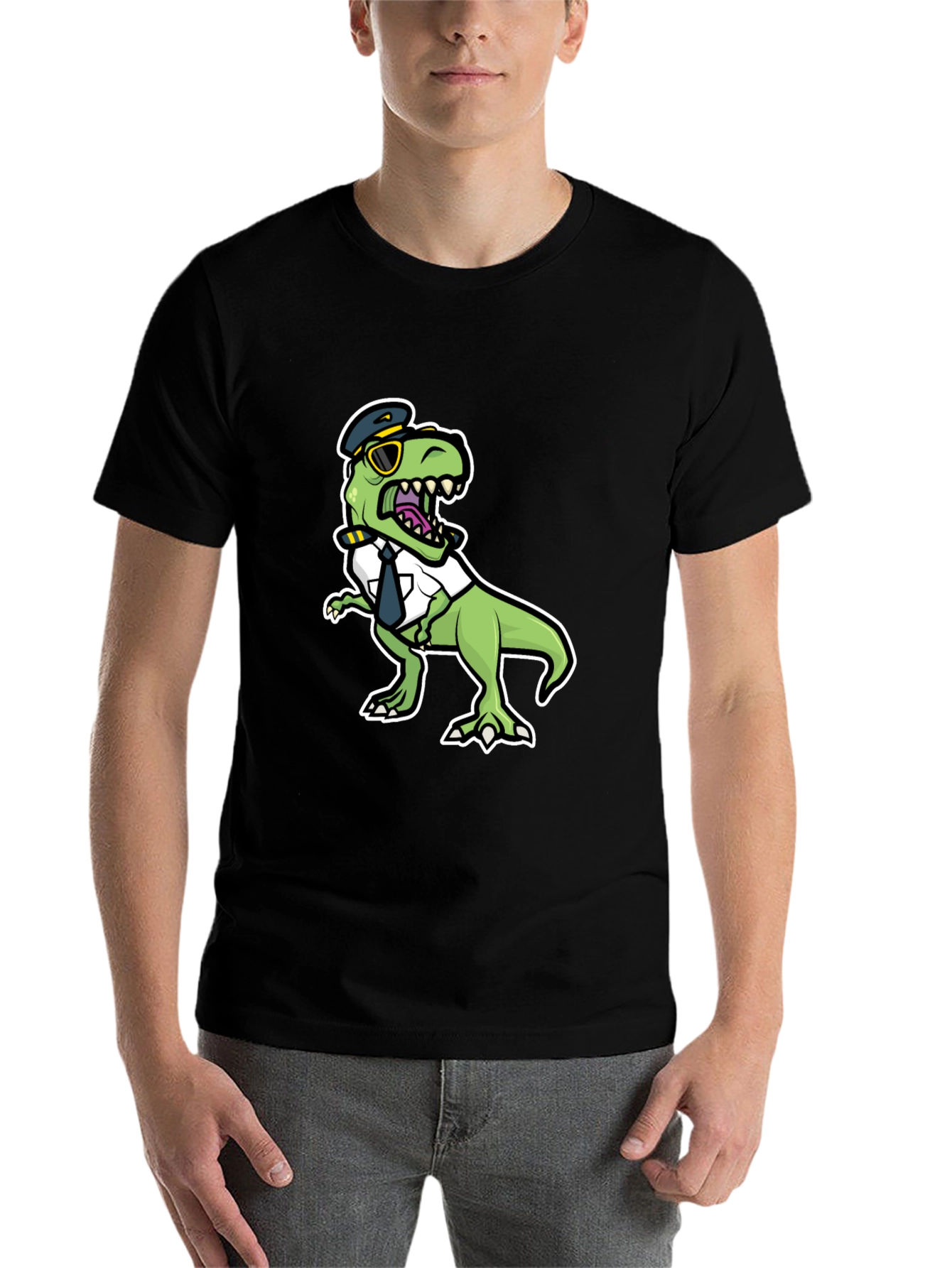 Black Pilot Dino T-Shirt - Funny Trex Aviation Tee view 7