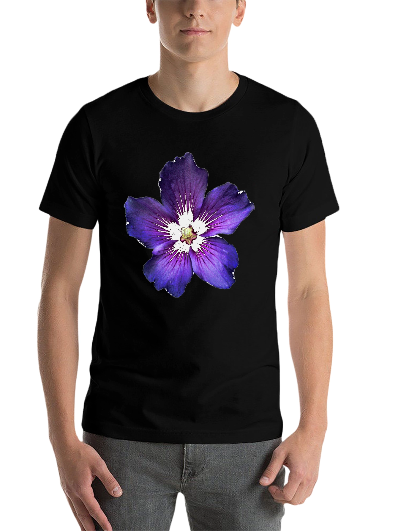 Black Floral Graphic Tee - Purple Flower Design, Casual Wear view 7