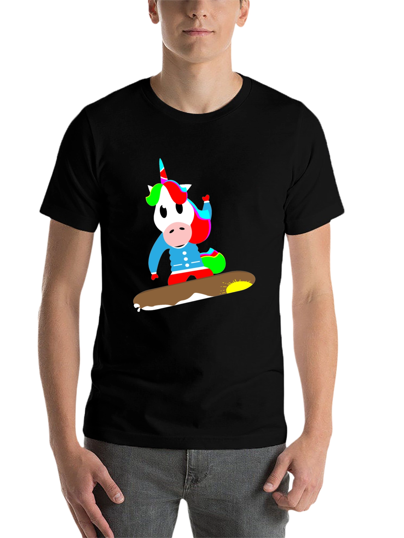 Black Unicorn Snowboarding T-Shirt - Fun, Unique Design view 7