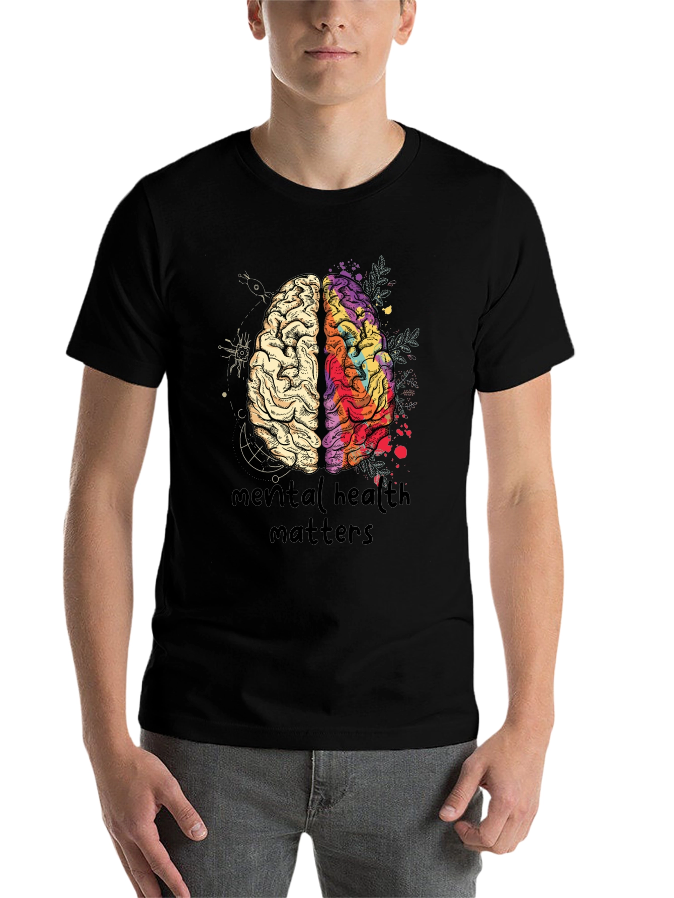 Black Mental Health Matters Brain Graphic T-Shirt view 7