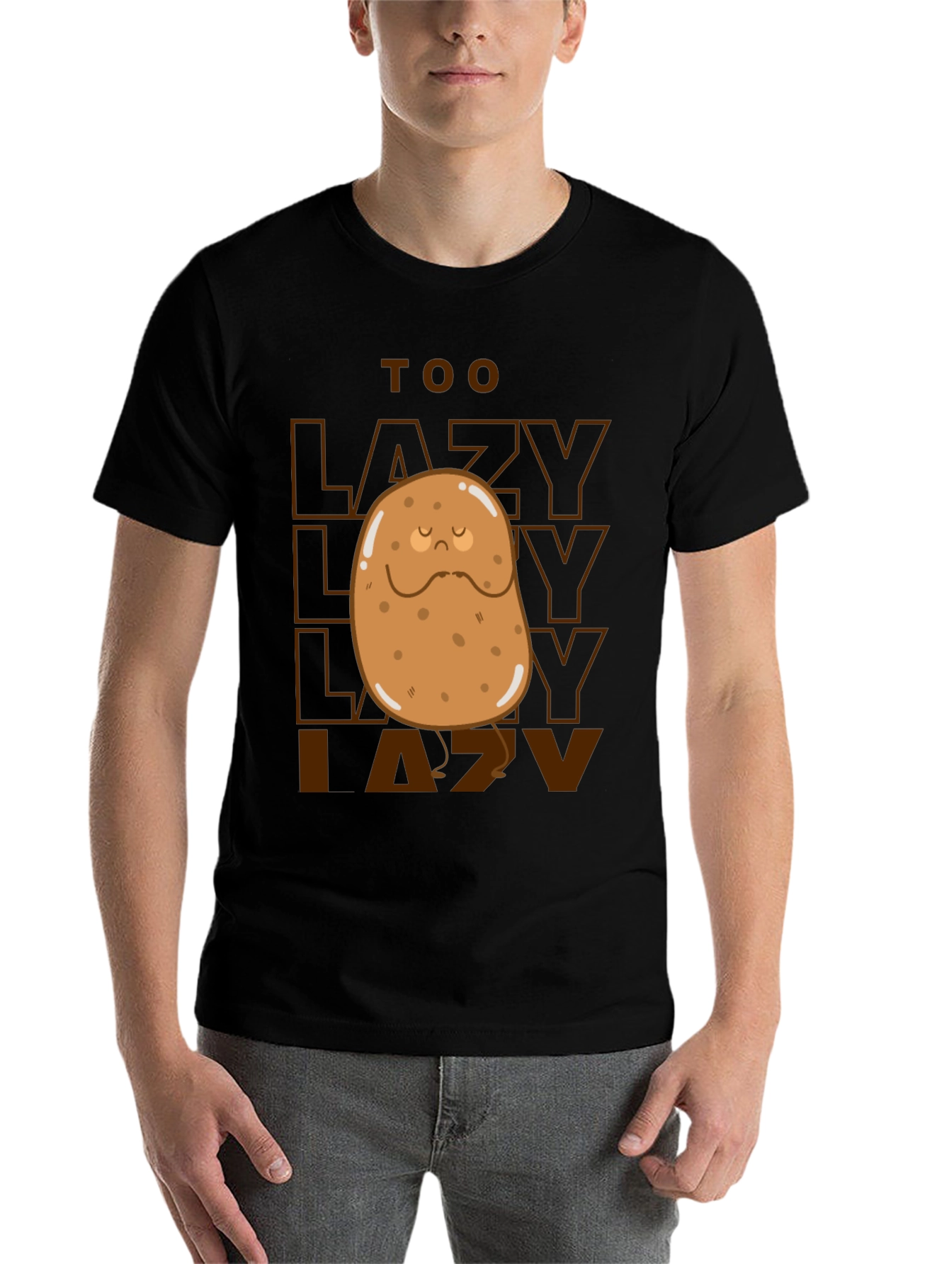 Black Too Lazy Potato Graphic Tee - Funny Unisex T-Shirt view 7