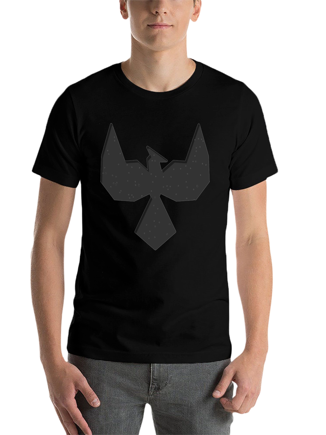 Black Geometric Bird Graphic Black T-Shirt - Modern Design view 7