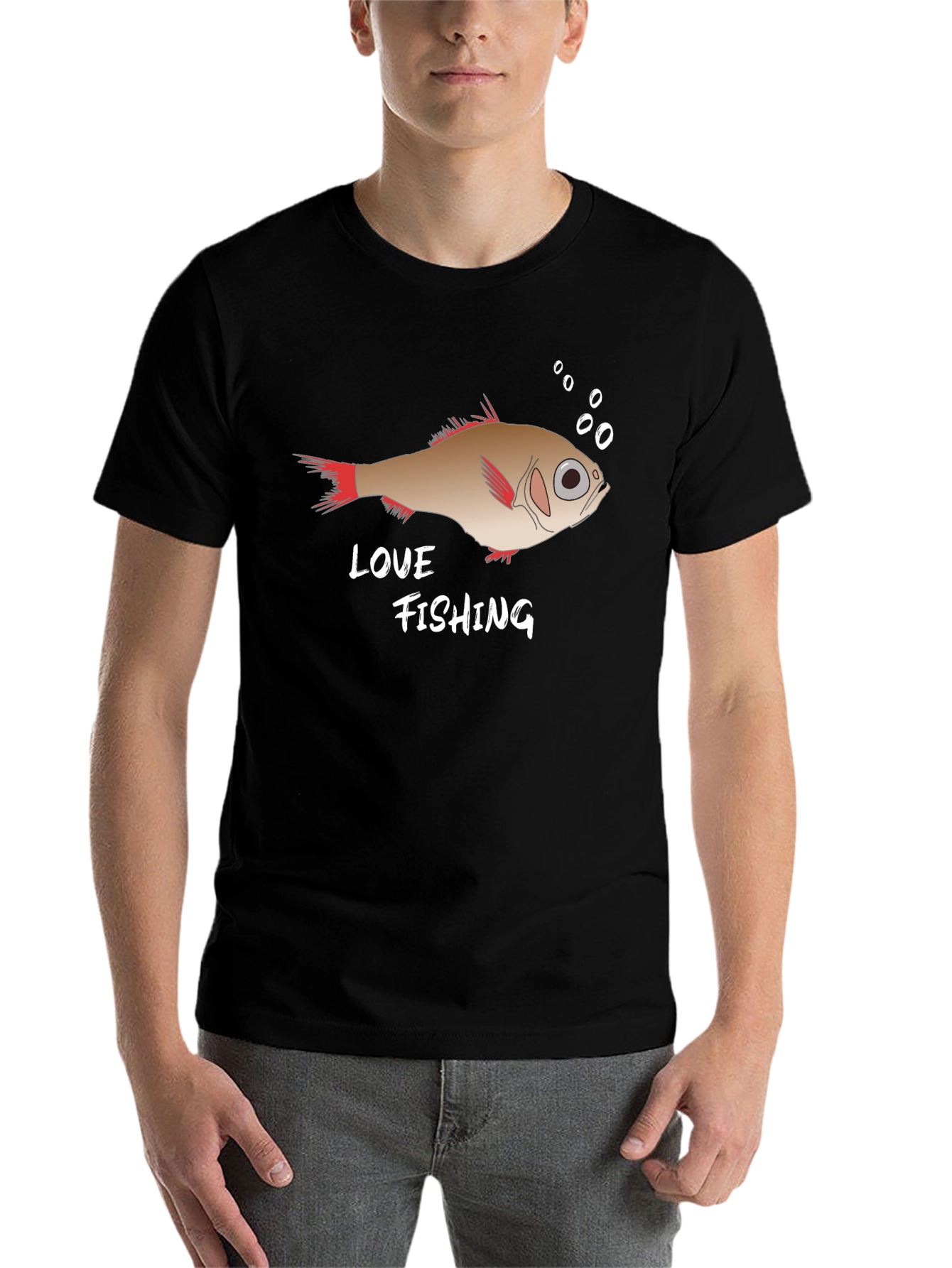 Black Love Fishing Graphic Tee - Black Cotton T-Shirt view 7