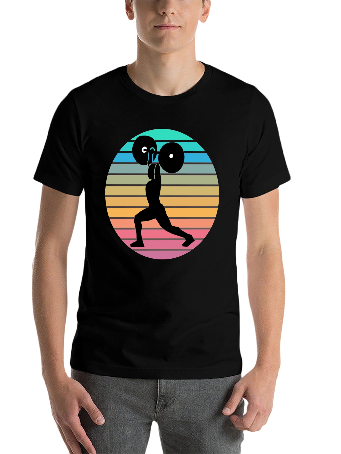 Black Retro Fitness T-Shirt - Weightlifting Silhouette view 7