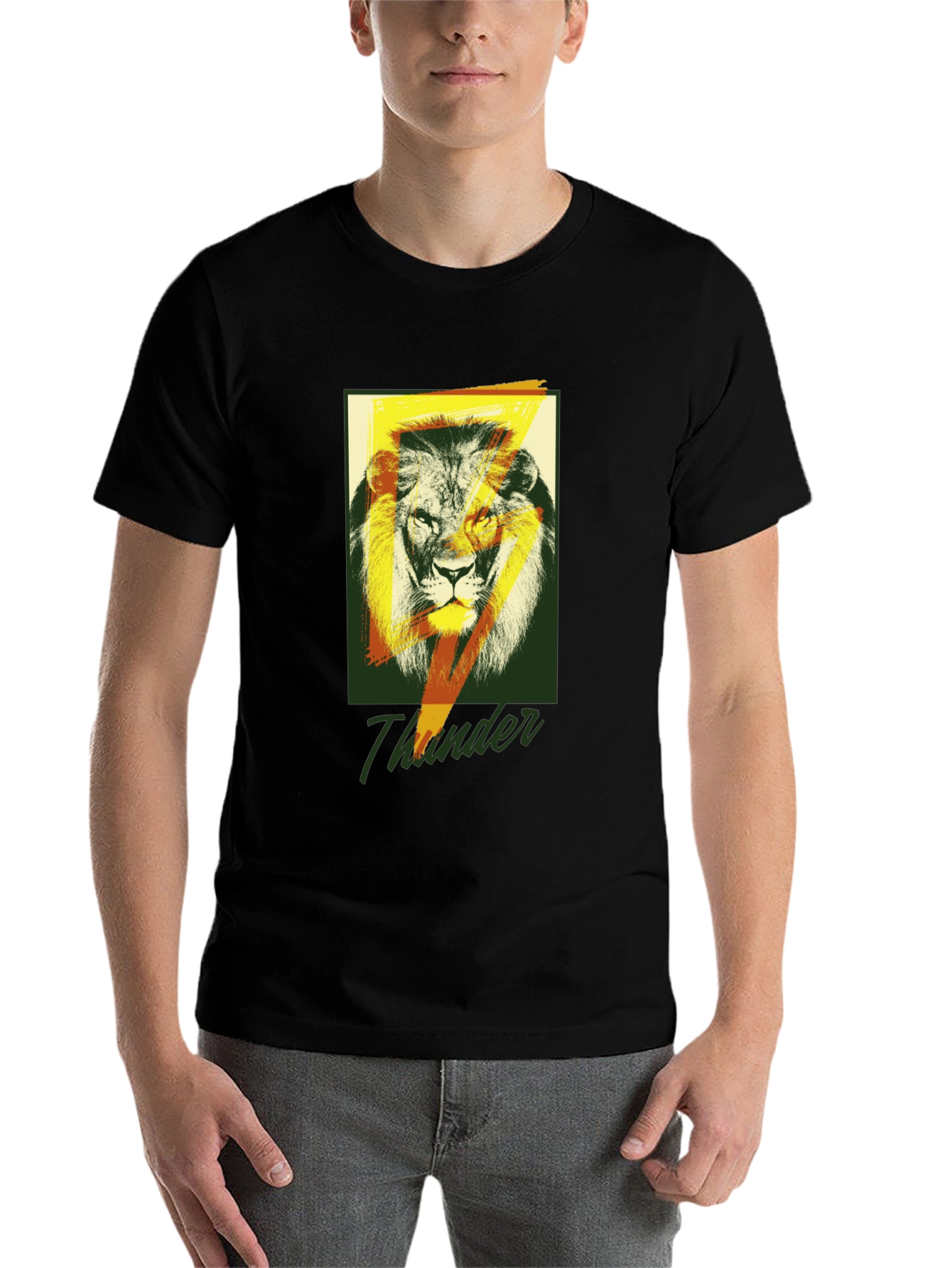 Black Lion Thunder Graphic Tee - Stylish Black T-Shirt view 7