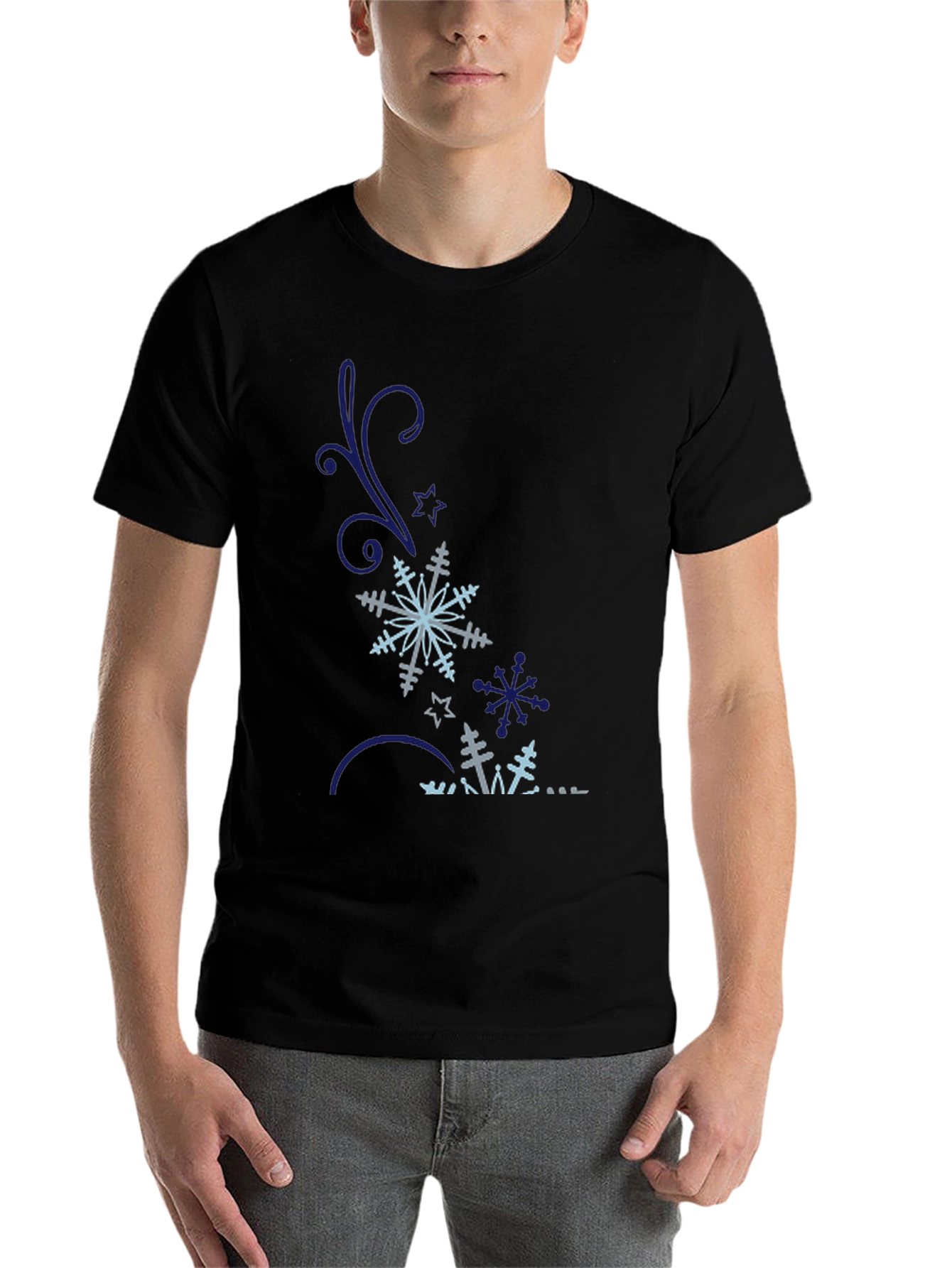 Black Snowflake Graphic Tee - Black Cotton Blend view 7