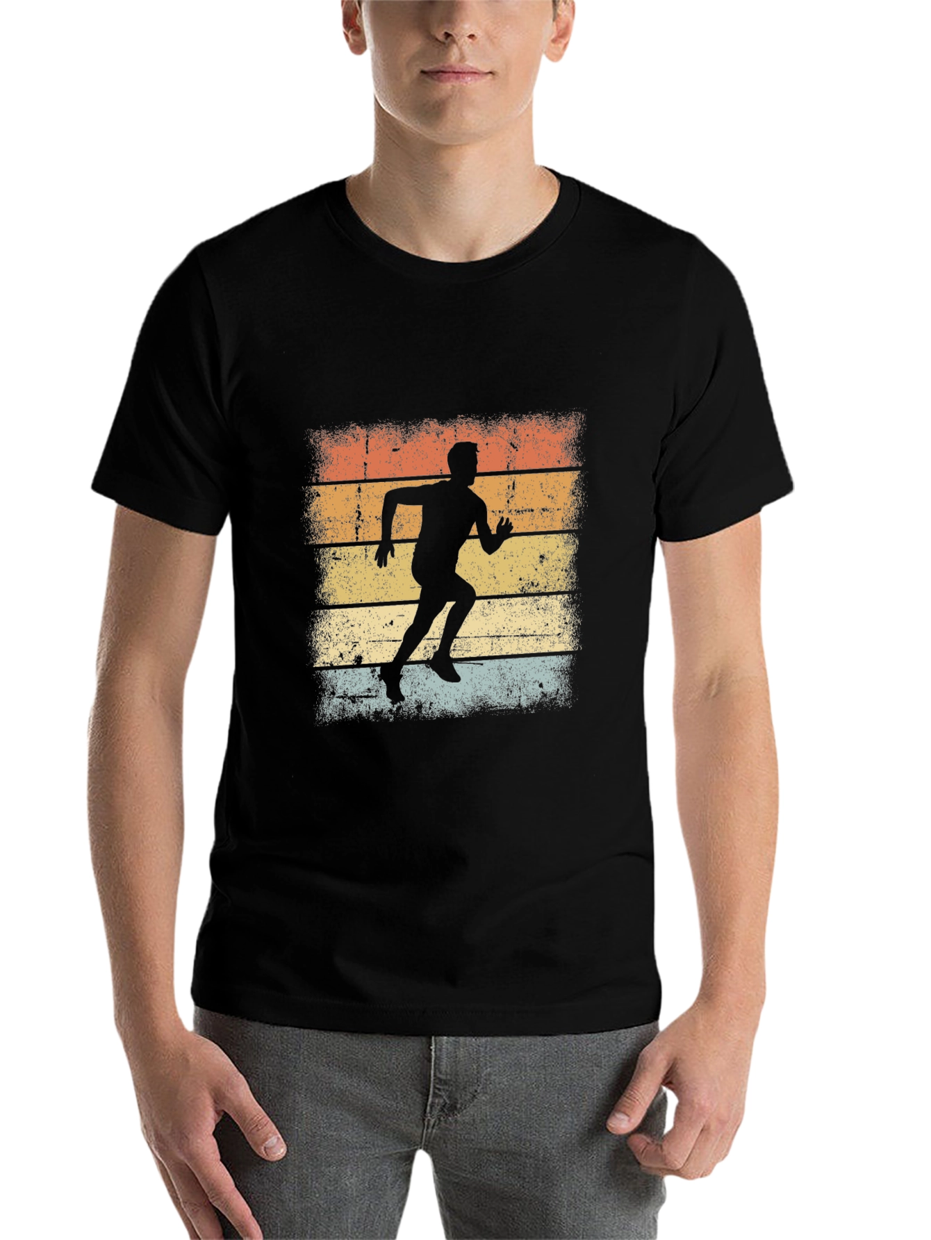 Black Retro Runner Graphic Tee - Vintage Style Black T-Shirt view 7