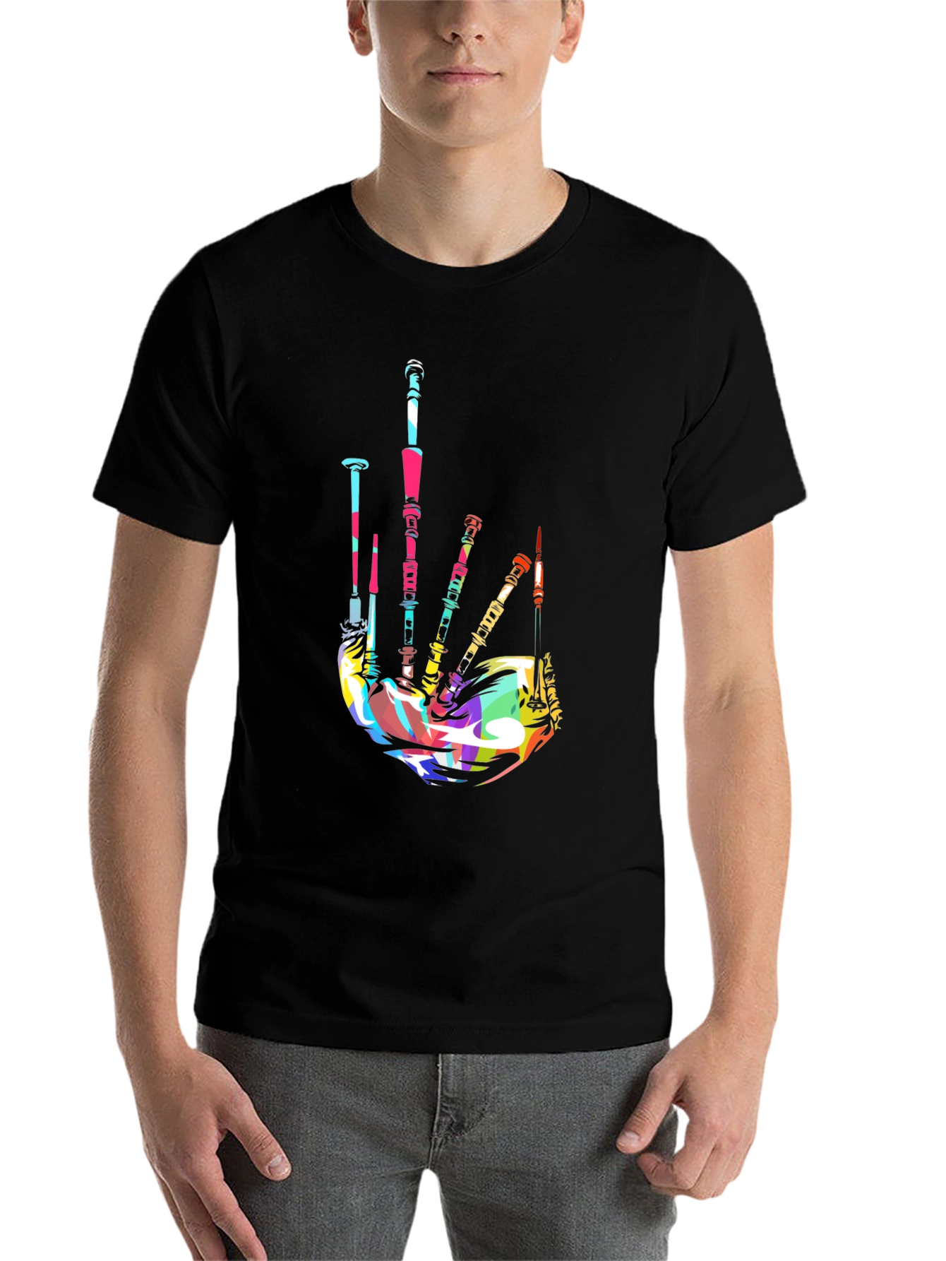 Black Colorful Bagpipe Graphic Tee view 7