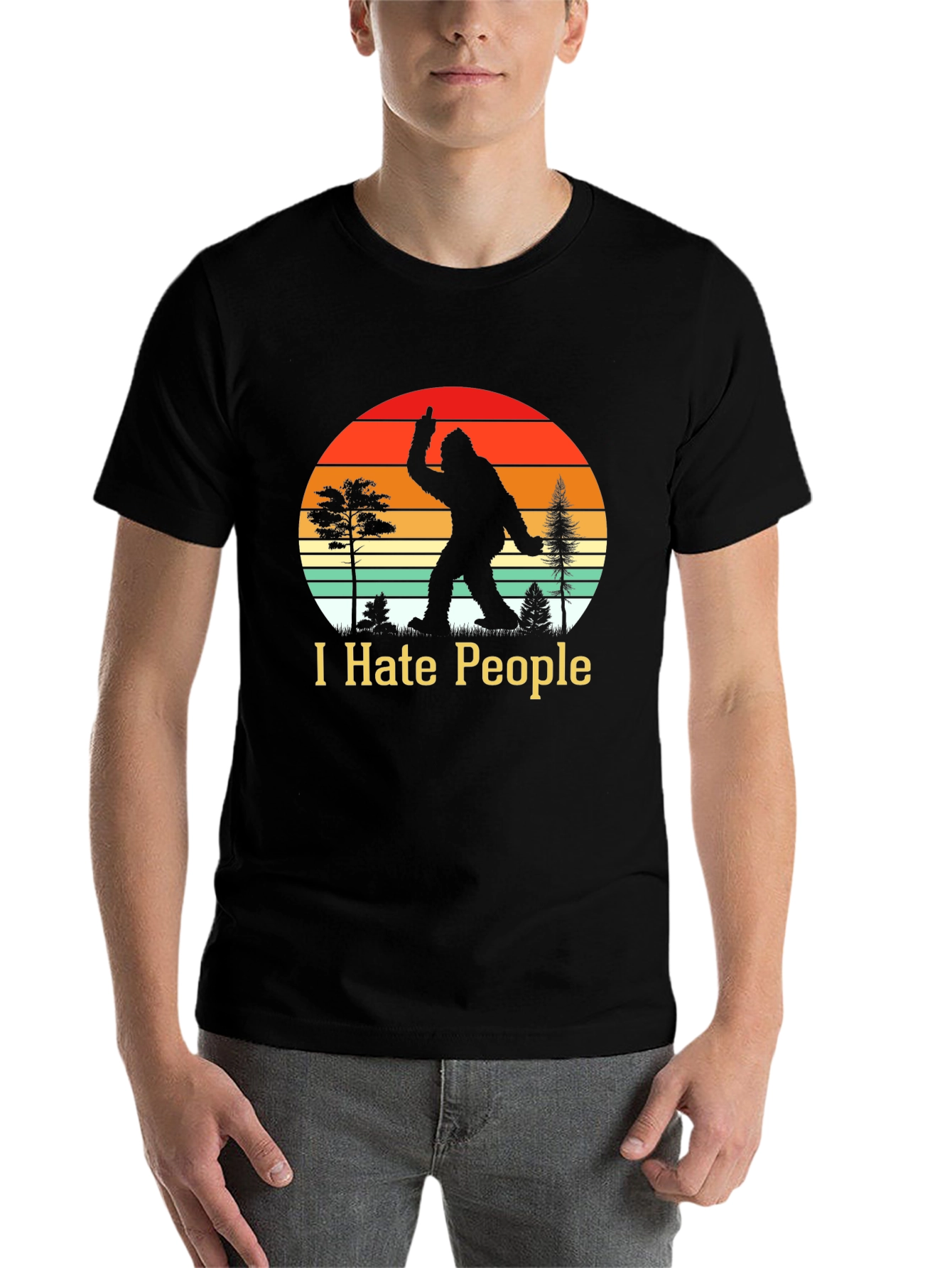Black I Hate People Bigfoot T-Shirt Funny Sasquatch Tee view 7
