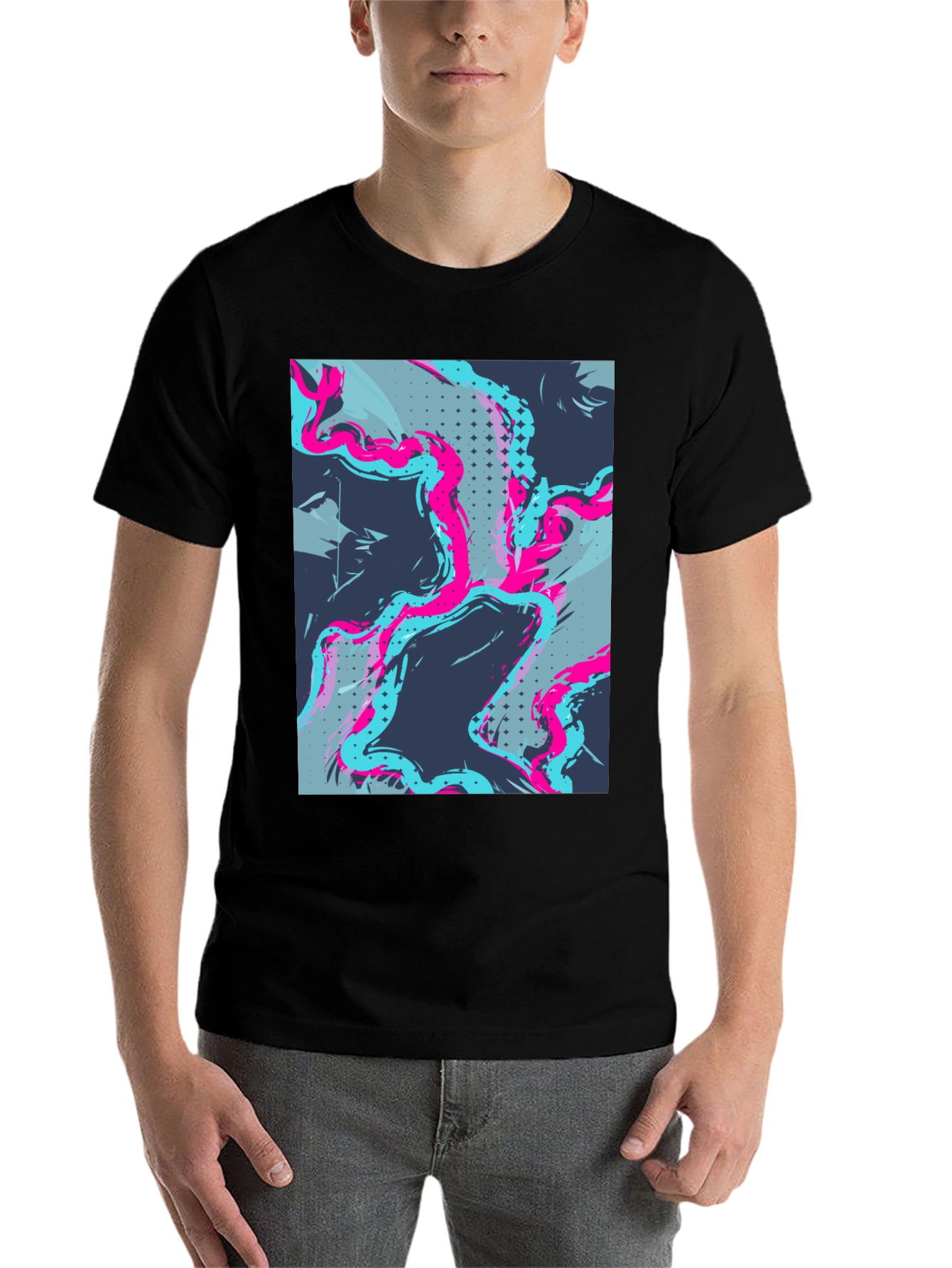 Black Abstract Graphic Print Men's Black Tee view 7