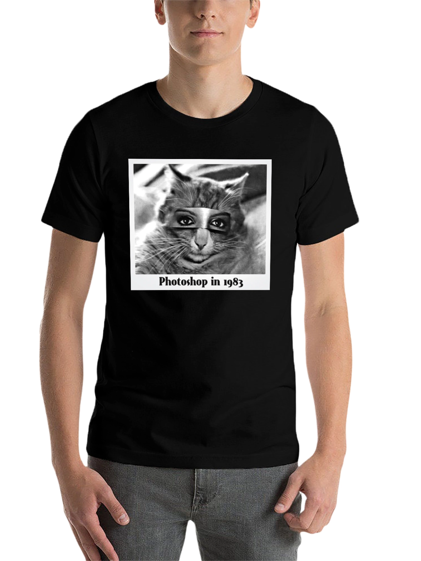 Black Retro Cat Photoshop T-Shirt view 7